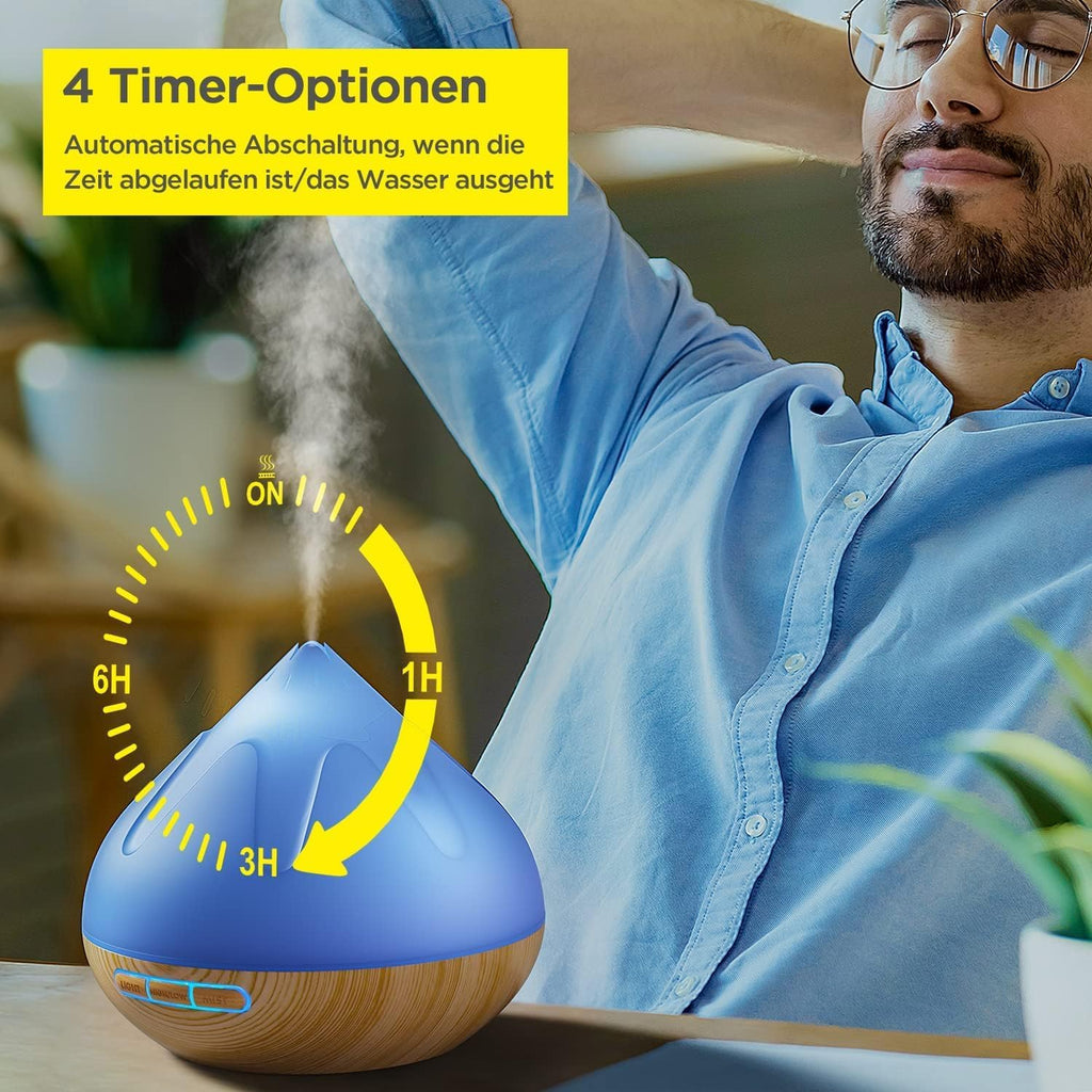 Aroma Diffusor Set für Ätherische Öle 500 ML, 8 x10 ML Ätherische Öle, Aromatherapie Diffuser Mit Fernbedienung,14 Farben LED Mit 4 Timer-Einstellung