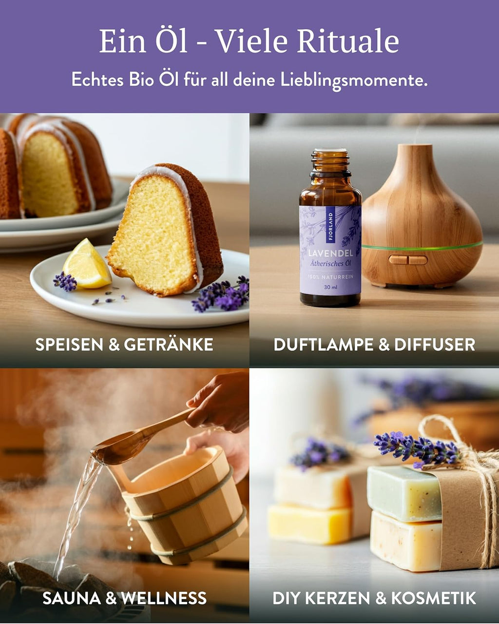 Bio Lavendelöl 100% Naturreiner Lavandula Angustifolia - Ätherisches Öl Beruhigender Lavendel-Duft für Aromatherapie - Ideal für Diffuser & Hautpflege