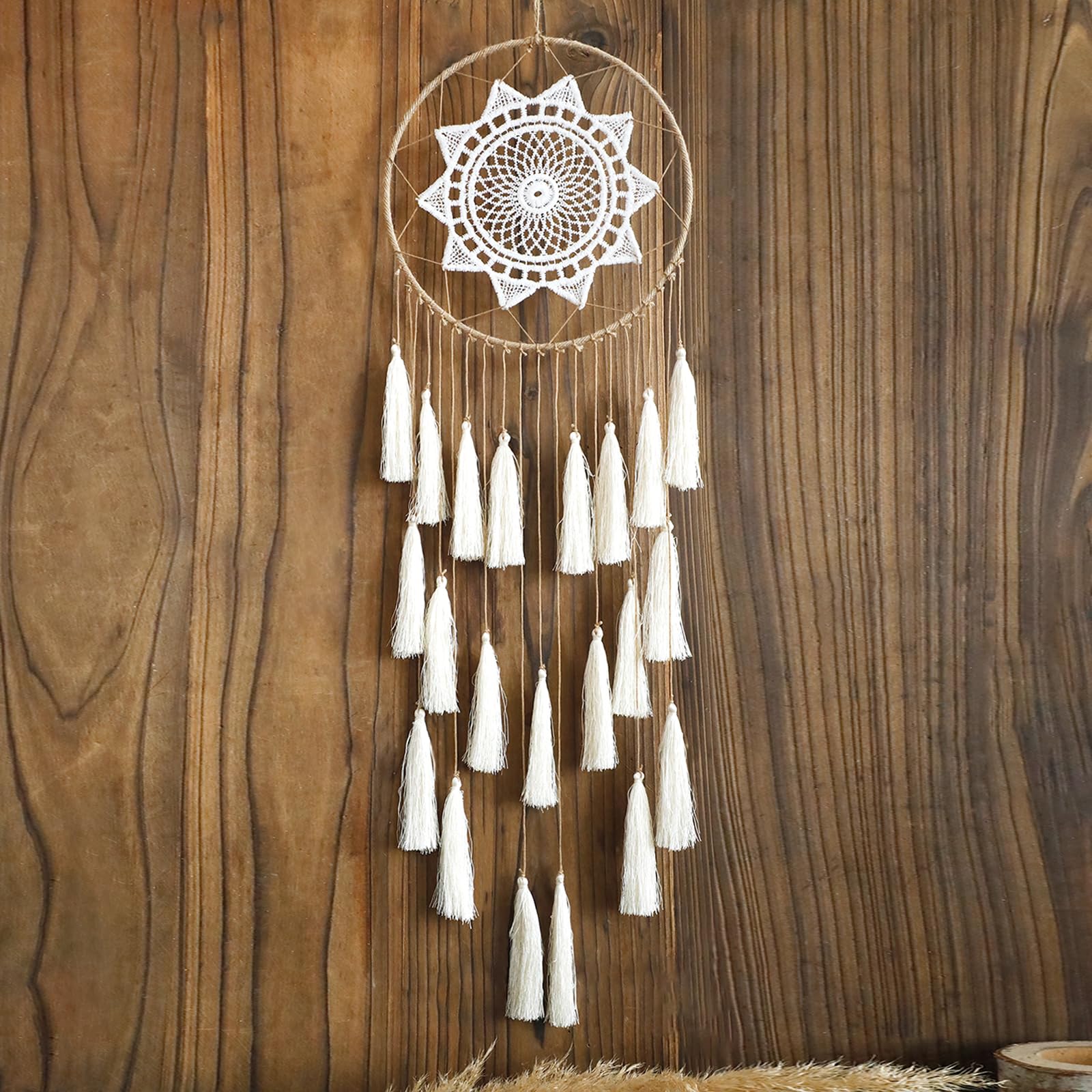 Artilady Macrame Dream Catcher Wall Hanging, White Large Boho Bedroom Decor