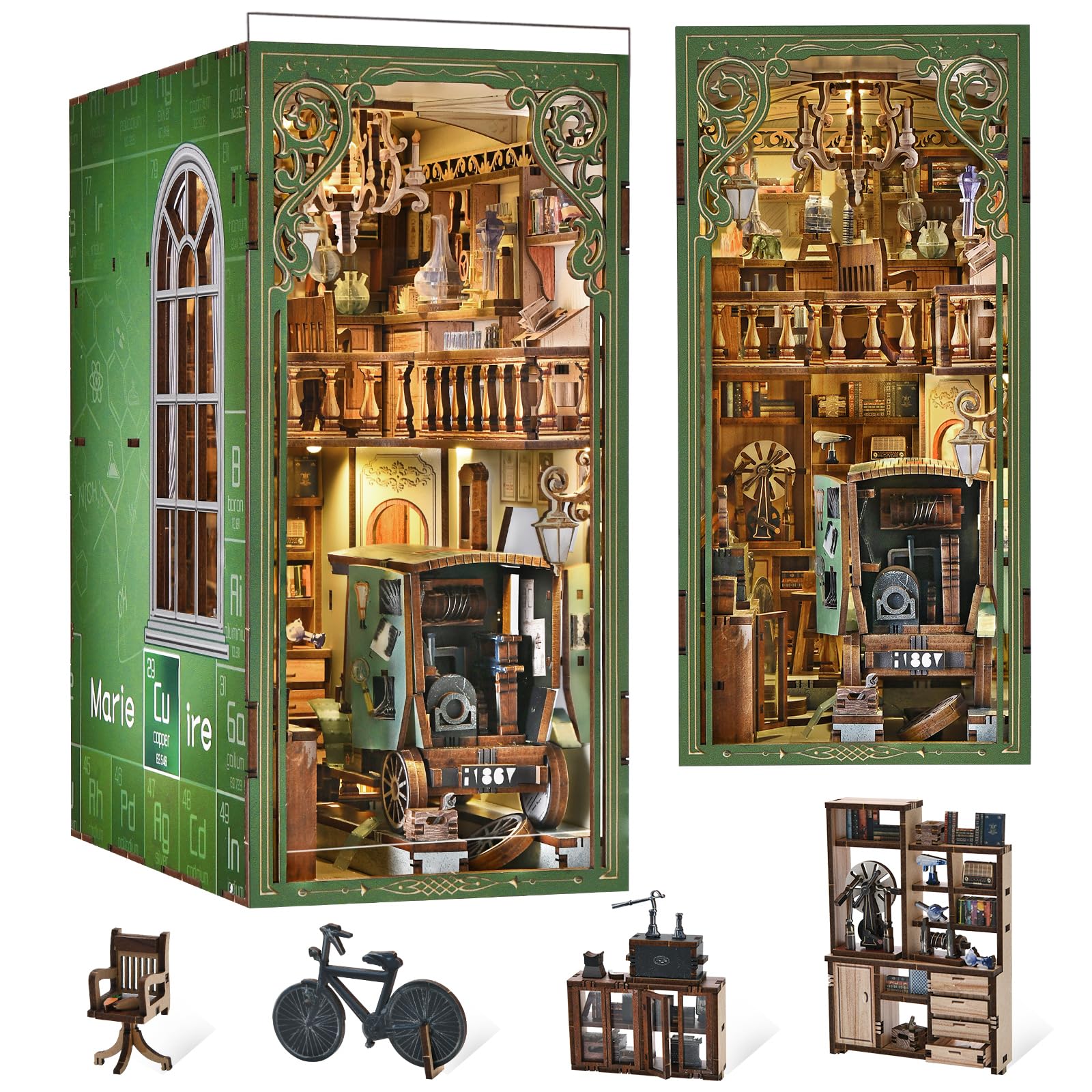 Book Nook Kit, DIY Miniatur Puppenhaus Booknook Kit, 3D Wooden Puzzle Bookend Bookshelf Insert Decor mit LED-Licht und Staubschutzhülle für Jugendliche und Erwachsene (Beyond Library)
