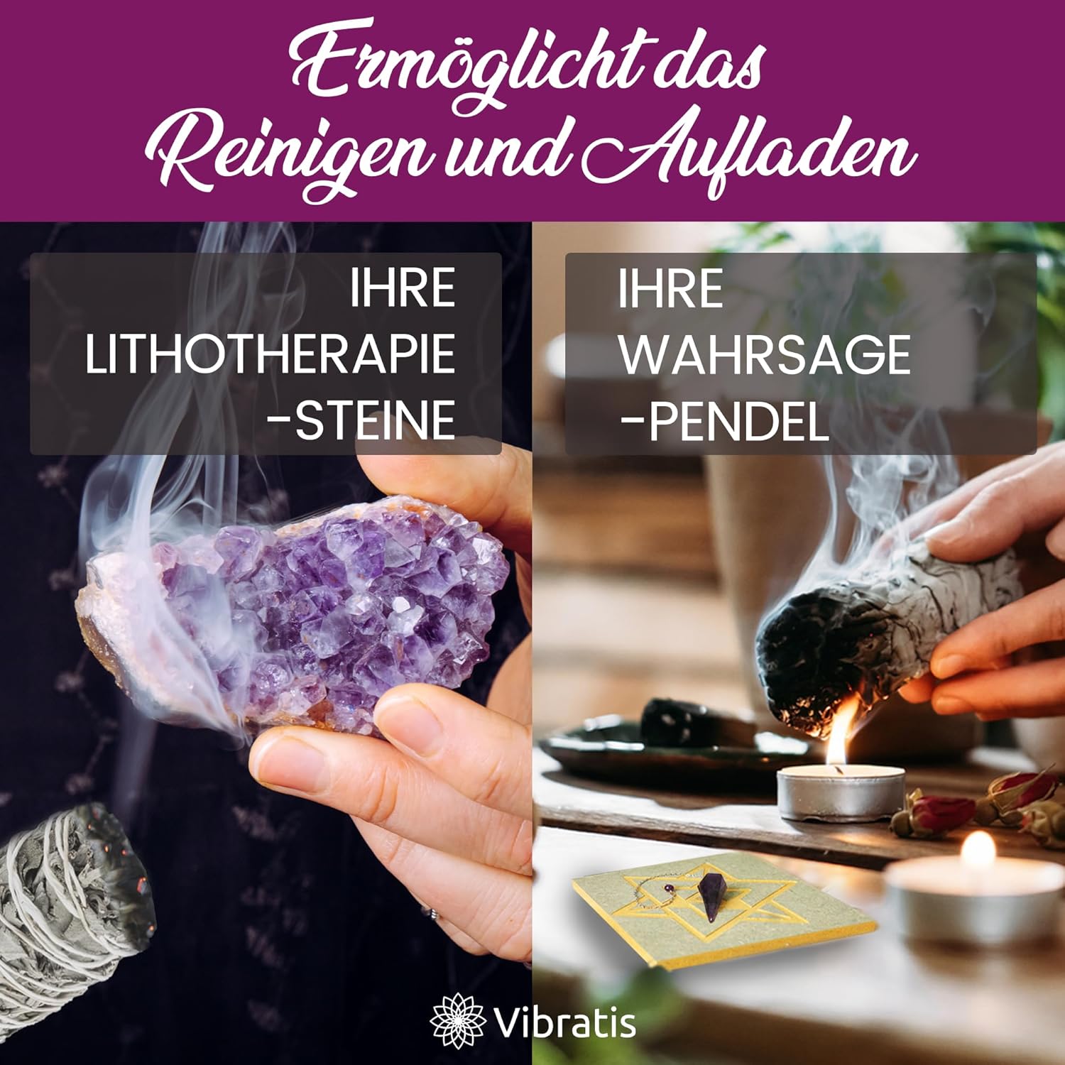 VIBRATIS Weißer Salbei zum Räuchern – 3er Set Räucherbündel – Natürliche Reinigung & Energetische Klärung für Meditation & Rituale