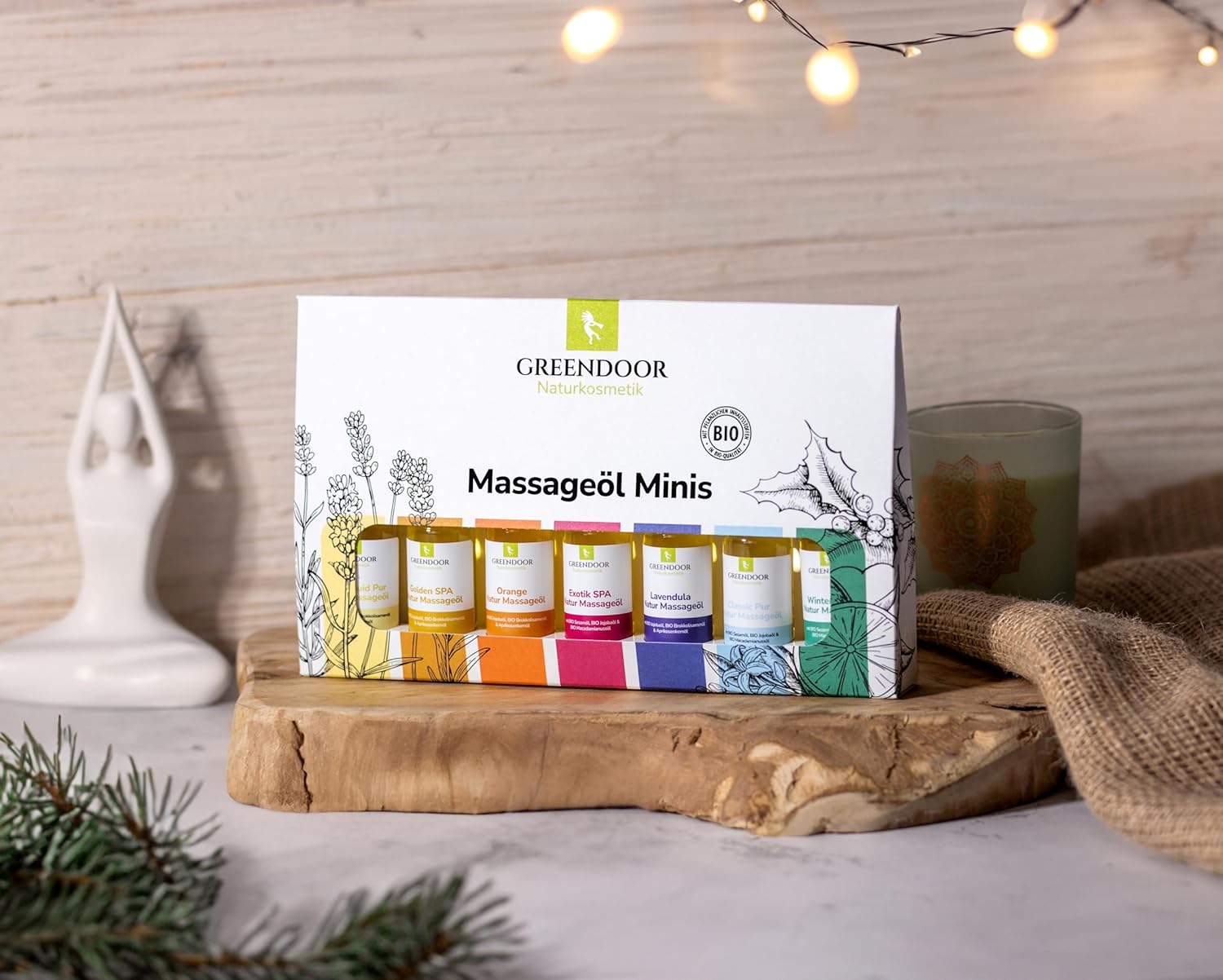 GREENDOOR Massageöl TESTER Set 175ml / 7 x 25ml veganes Massage Öl Sortiment Minis, 100% Natur, natürliches bestes Massage-Erlebnis, reine Naturkosmetik BIO Öle, Weihnachten Geschenke Probierset