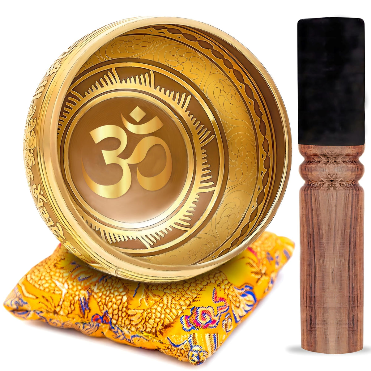 Premium Tibetan Singing Bowl Set – Handmade in Nepal Sound & Meditation Bowl – Spiritual Decor for Yoga, Wellness Spaces & Relaxation by Himalayan Bazaar (Brown & Red)