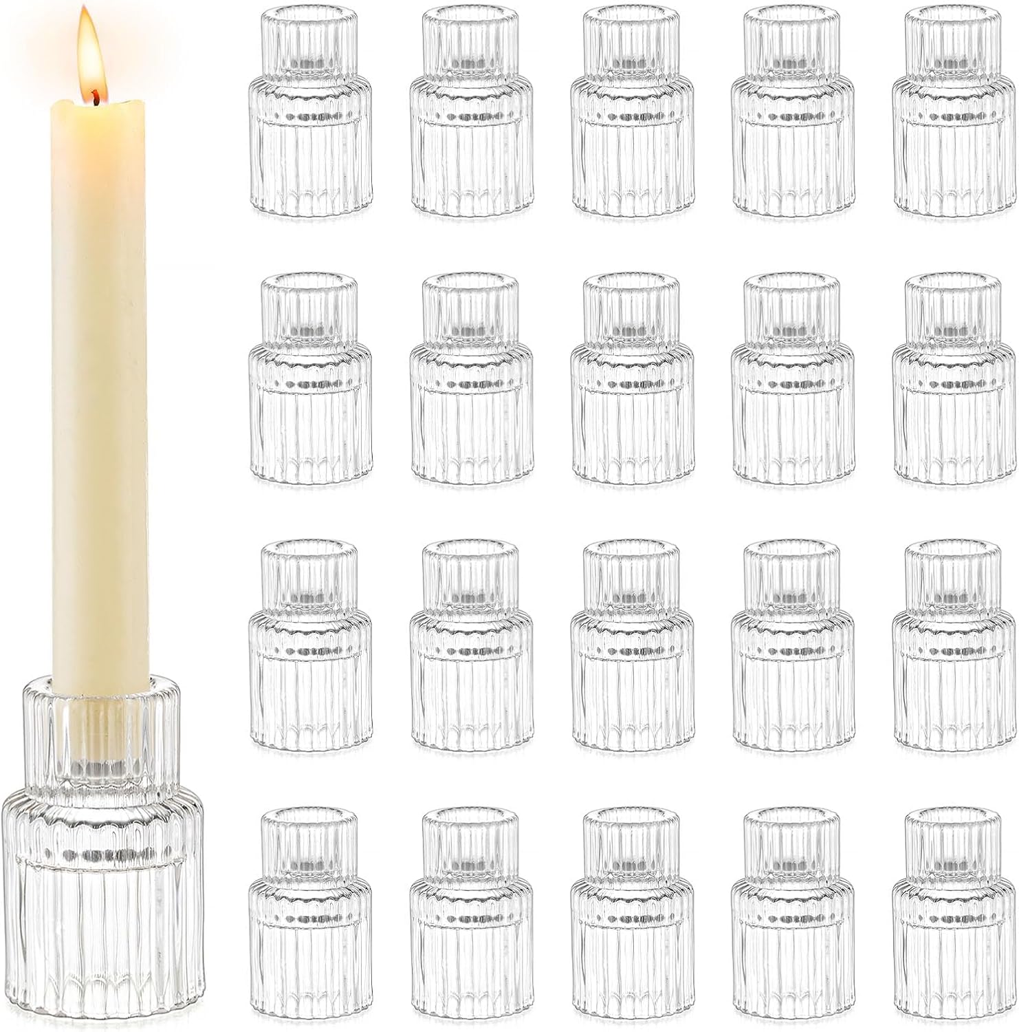 Romadedi Glass Candle Holder for Taper Candles - Set of 20 Small Taper Candle Holders Wedding Table Decoration for Taper Candle Dining Table Party Christmas Advent Living Room Vintage Decoration