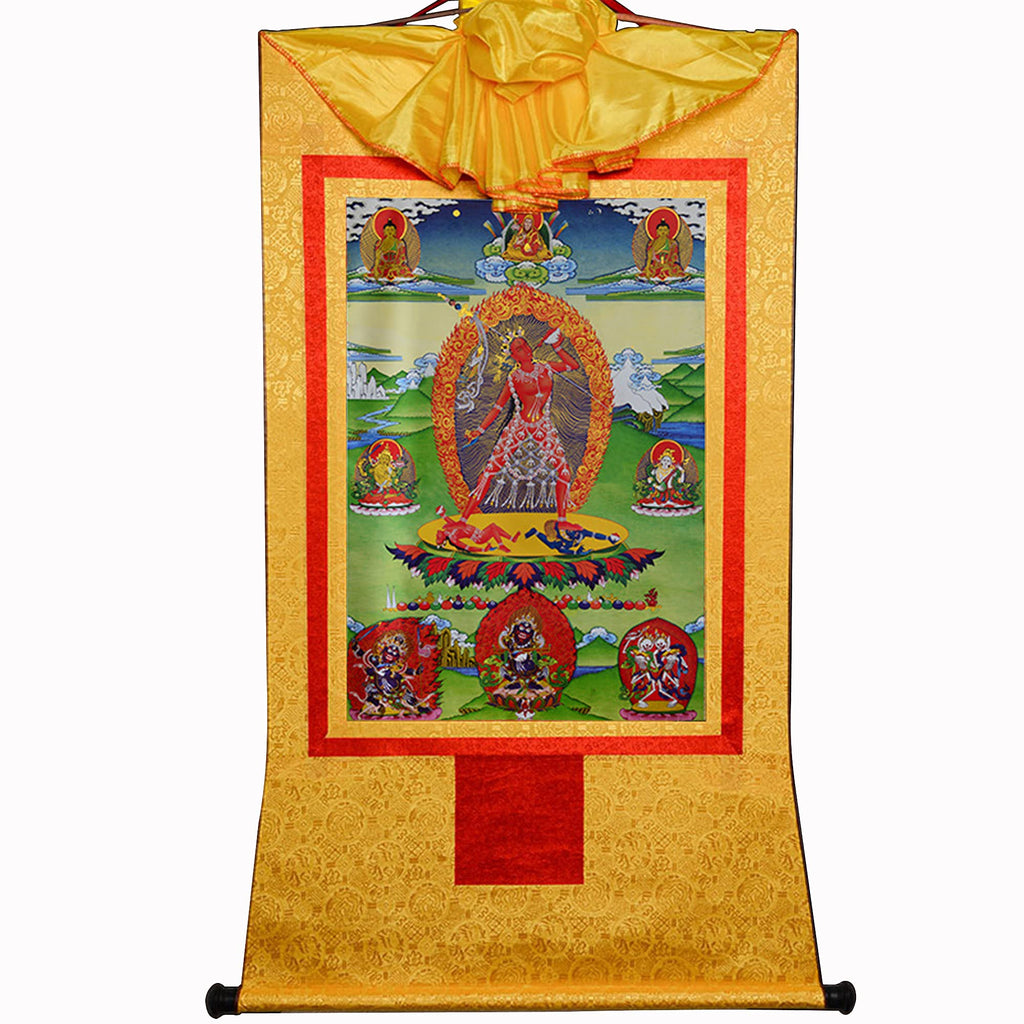 Gandhanra Thangka Tibetische Wandbehang,Naro Khechara Vajrayogini Thangka,Heißgeprägter Buddha Wandteppich für Zen Wohnkultur, Meditation, Spirituelle Entspannung und Ruhe