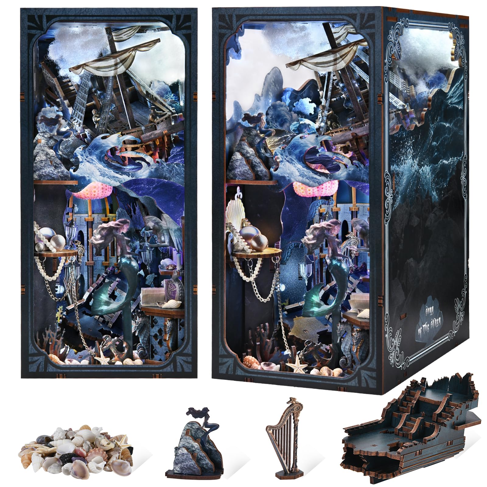 Book Nook Kit, DIY Miniatur Puppenhaus Booknook Kit, 3D Wooden Puzzle Bookend Bookshelf Insert Decor mit LED-Licht und Staubschutzhülle für Jugendliche und Erwachsene (Beyond Library)