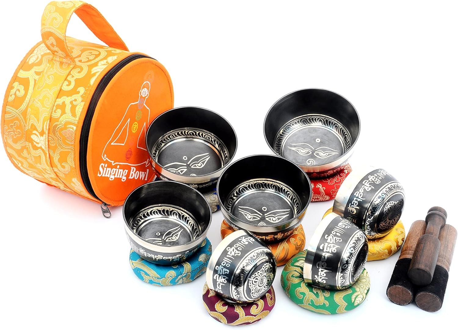 THE NEPAL Klangschalen-Sets von 7 Handgefertigte tibetische Chakra-Heilklangschale für Meditation, Klang, Frieden, Achtsamkeit, Yoga, sieben Chakra-Schalen