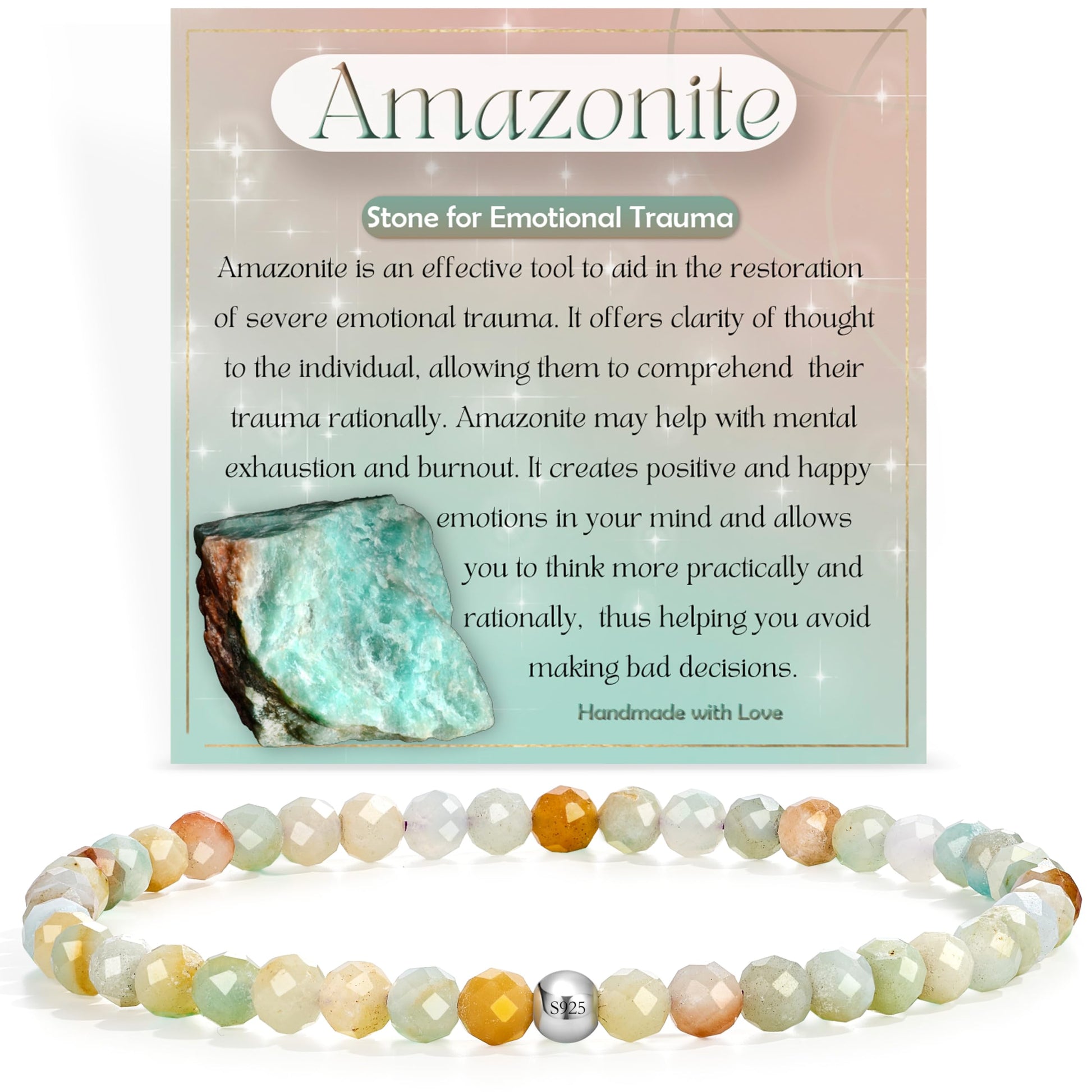 Gemstone Beads Bracelet for Women, 4 mm Crystal Silver 925 Natural Stone Jewellery Elastic Bracelets Women, Chakra Spiritual Charms Bracelets Gifts