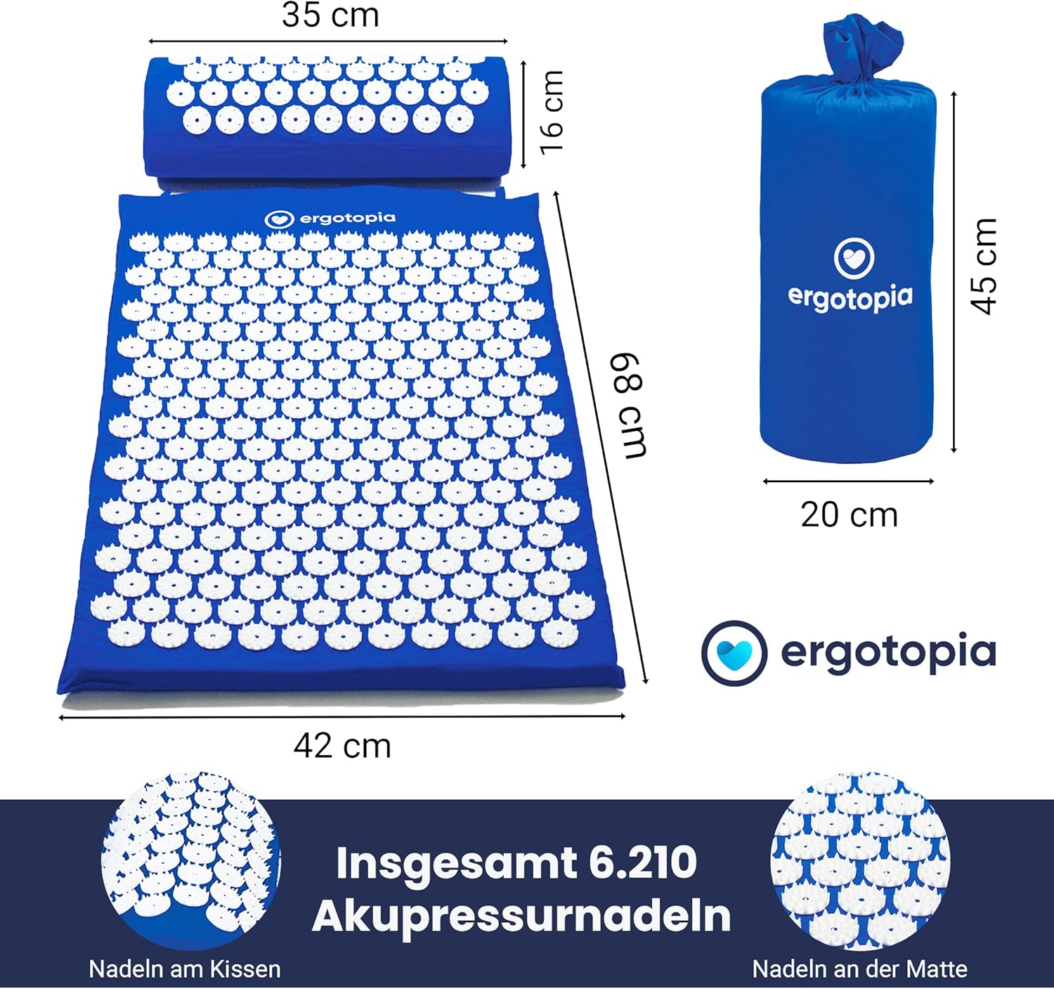 Ergotopia Akupressurmatte zur wohltuenden Entspannung/Massagematte für ruhige Momente und bessere Durchblutung/Inklusive Akupressurkissen
