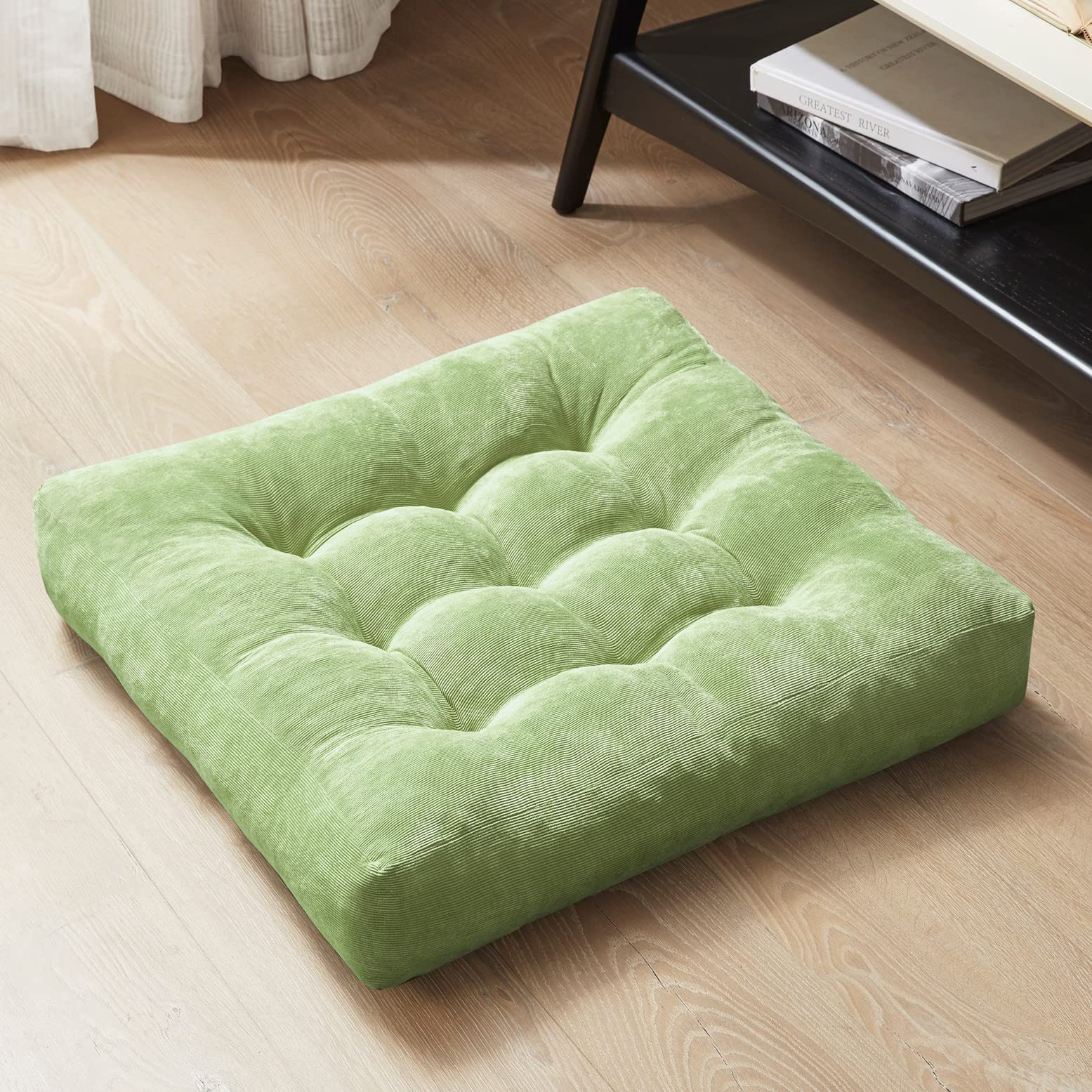 Degrees of Comfort Meditation Floor Pillow, Square Large Pillows Seating for Adults, Tufted Corduroy Thick Cushion for Living Room Tatami, Turquoise, 22x22 Inch