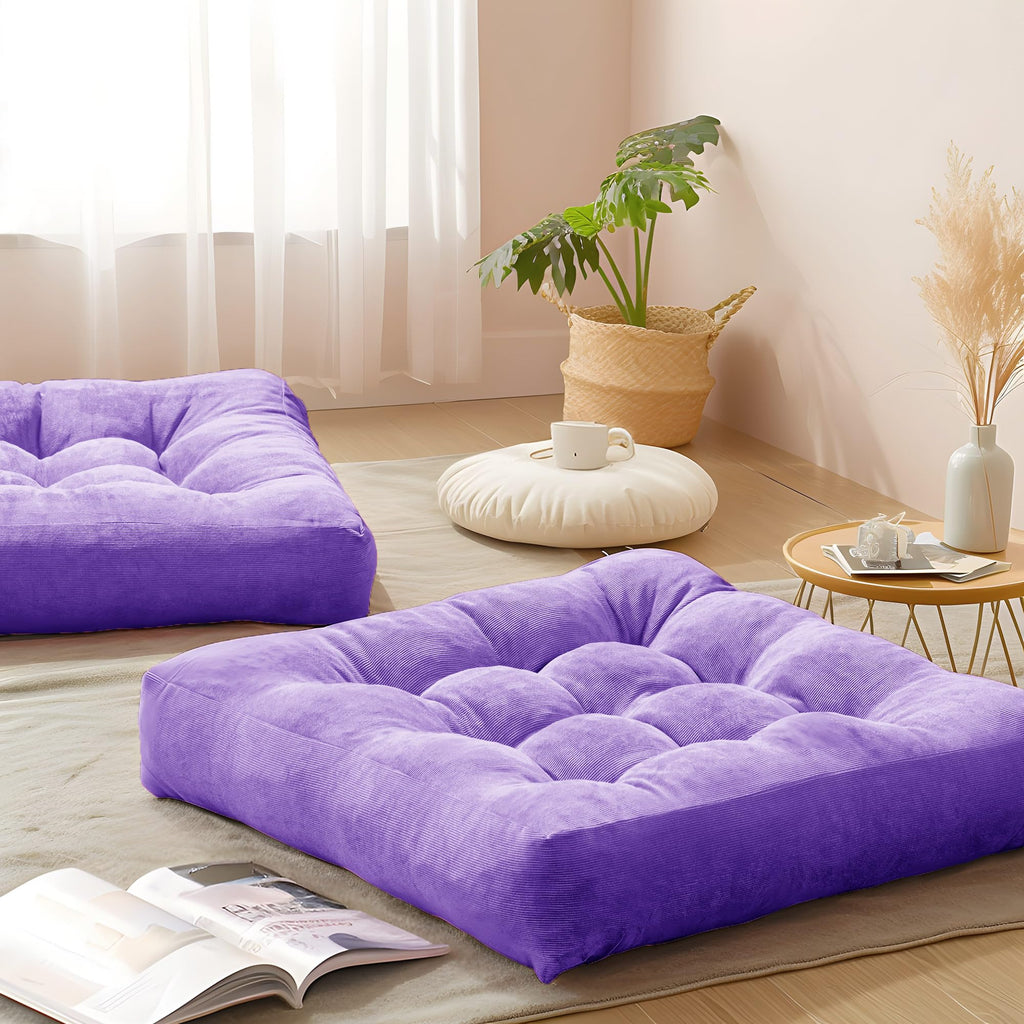 Degrees of Comfort Meditation Floor Pillow, Square Large Pillows Seating for Adults, Tufted Corduroy Thick Cushion for Living Room Tatami, Turquoise, 22x22 Inch