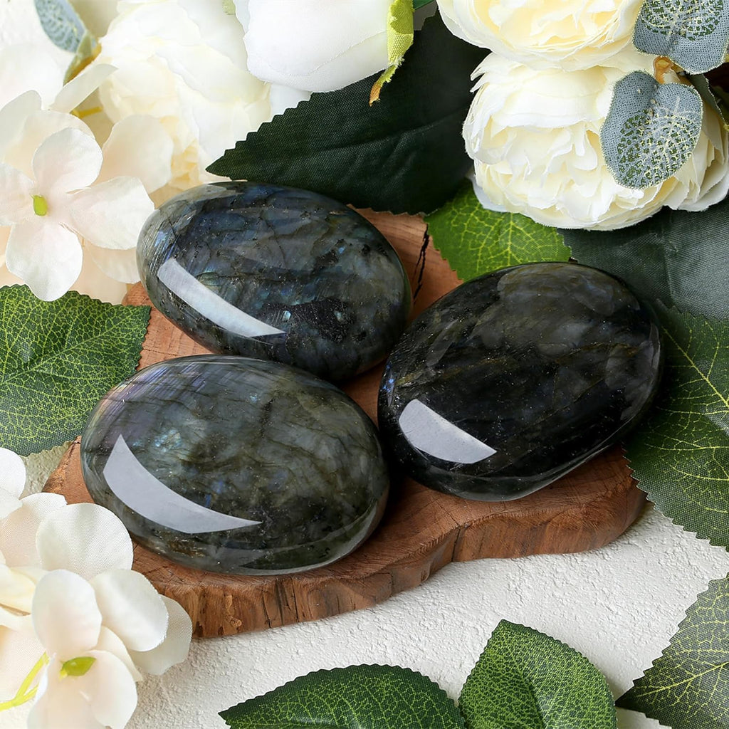 QINJIEJIE Groß Labradorit 2.4" Ovale Mondstein Kristalle Natürliche Edelstein Sorgensteine Handschmeichler Stein Polierte Reiki Steine Spirituelle Geschenke 1PC