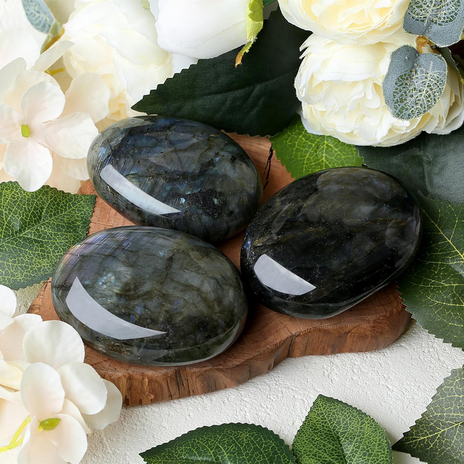 QINJIEJIE Groß Labradorit 2.4" Ovale Mondstein Kristalle Natürliche Edelstein Sorgensteine Handschmeichler Stein Polierte Reiki Steine Spirituelle Geschenke 1PC