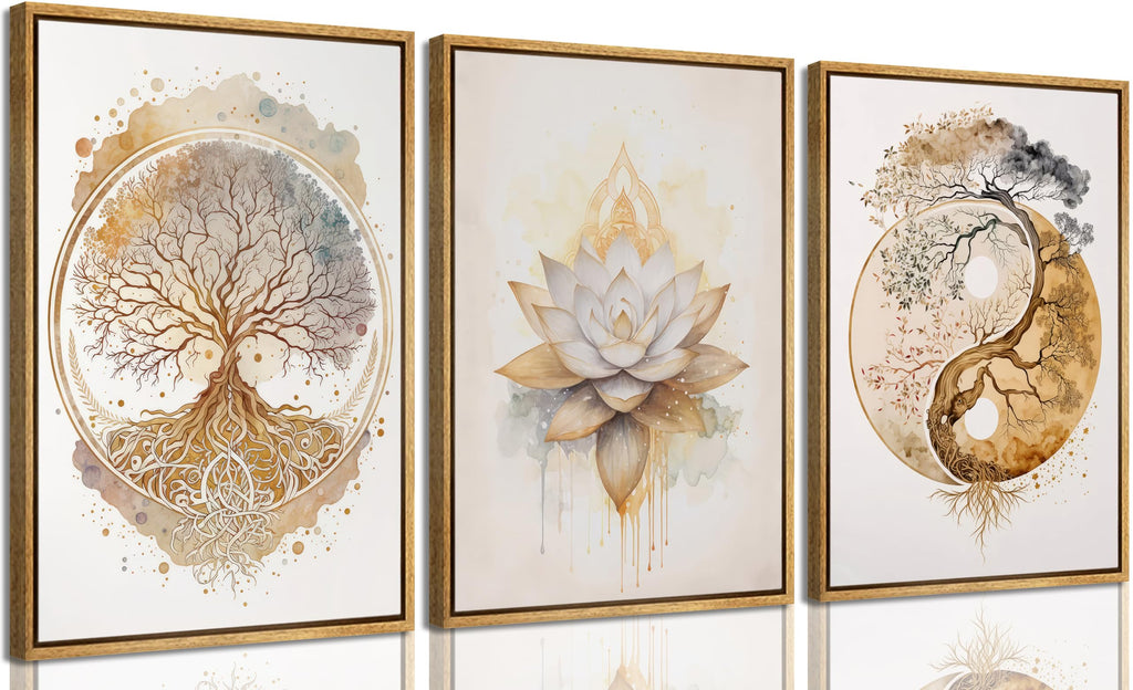 Tree of Life Canvas Wall Art Lotus Zen Painting Picture Wall Decor Abstract Yin Yang Fall Art Poster Print Artwork for Living Room Yoga Room Hotel Bedroom Home Decoration