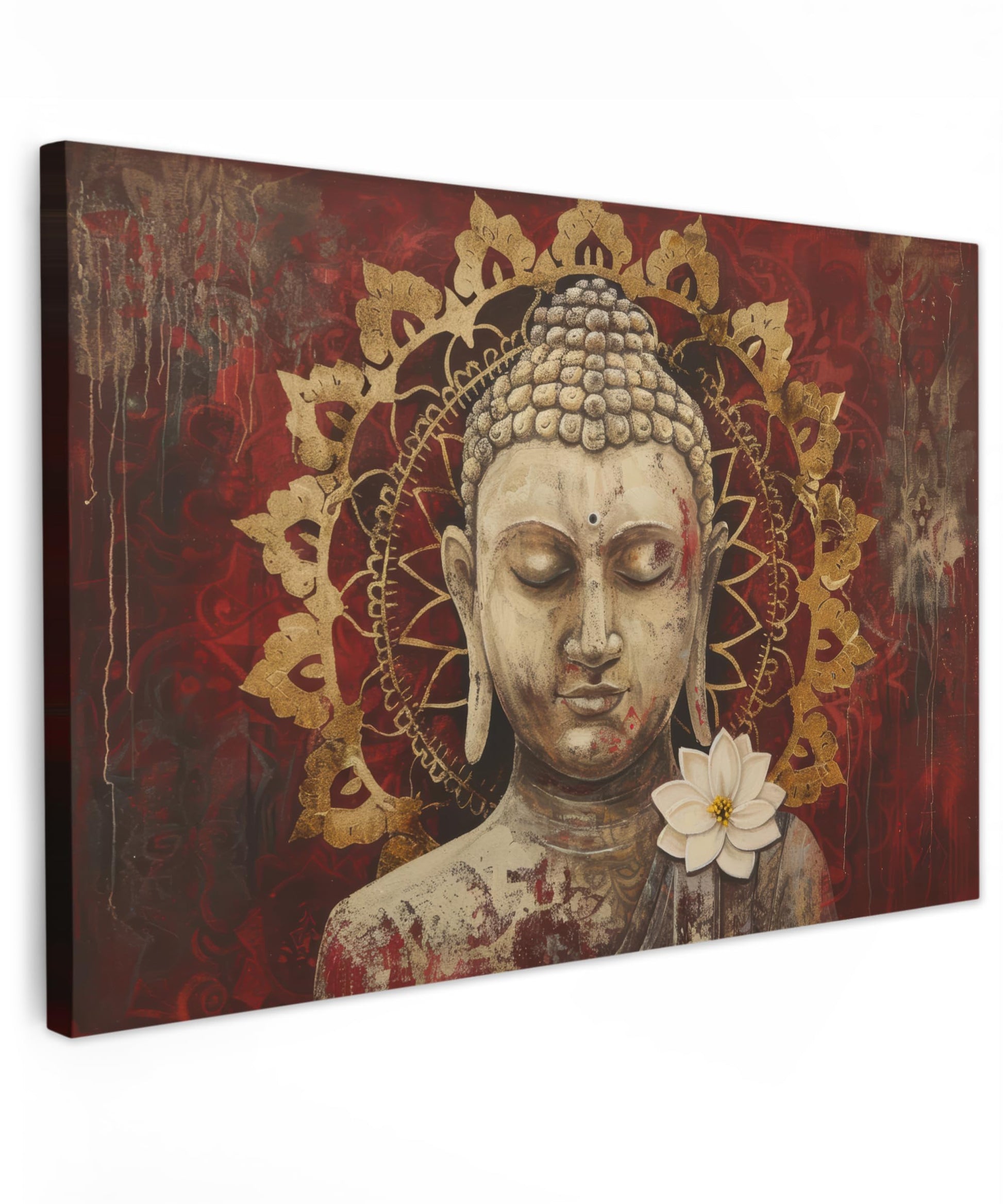MuchoWow© Wall Pictures Large 120 x 80 cm XXL Bedroom Home Decoration Home Picture Living Room Photo Canvas Wall Pictures Canvas Wall Decor Buddha - Zen - Gold - Luxury - Spiritual