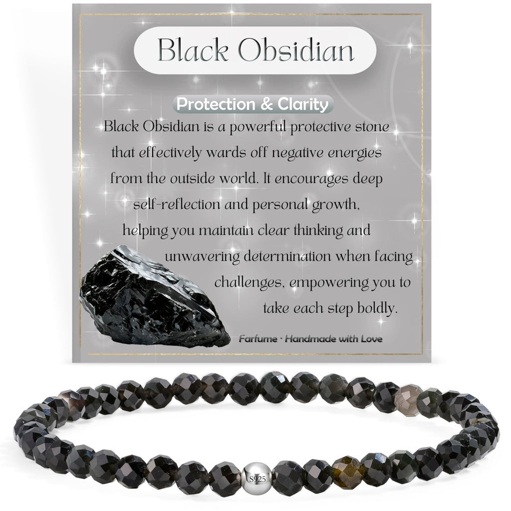 Farfume 4mm Edelstein Perlen Armband für Frauen, Kristall Silber 925 Naturstein Schmuck Elastisch Armbänder Damen, Chakra Spirituelle Charms Armbänder Valentinstag-Geschenke