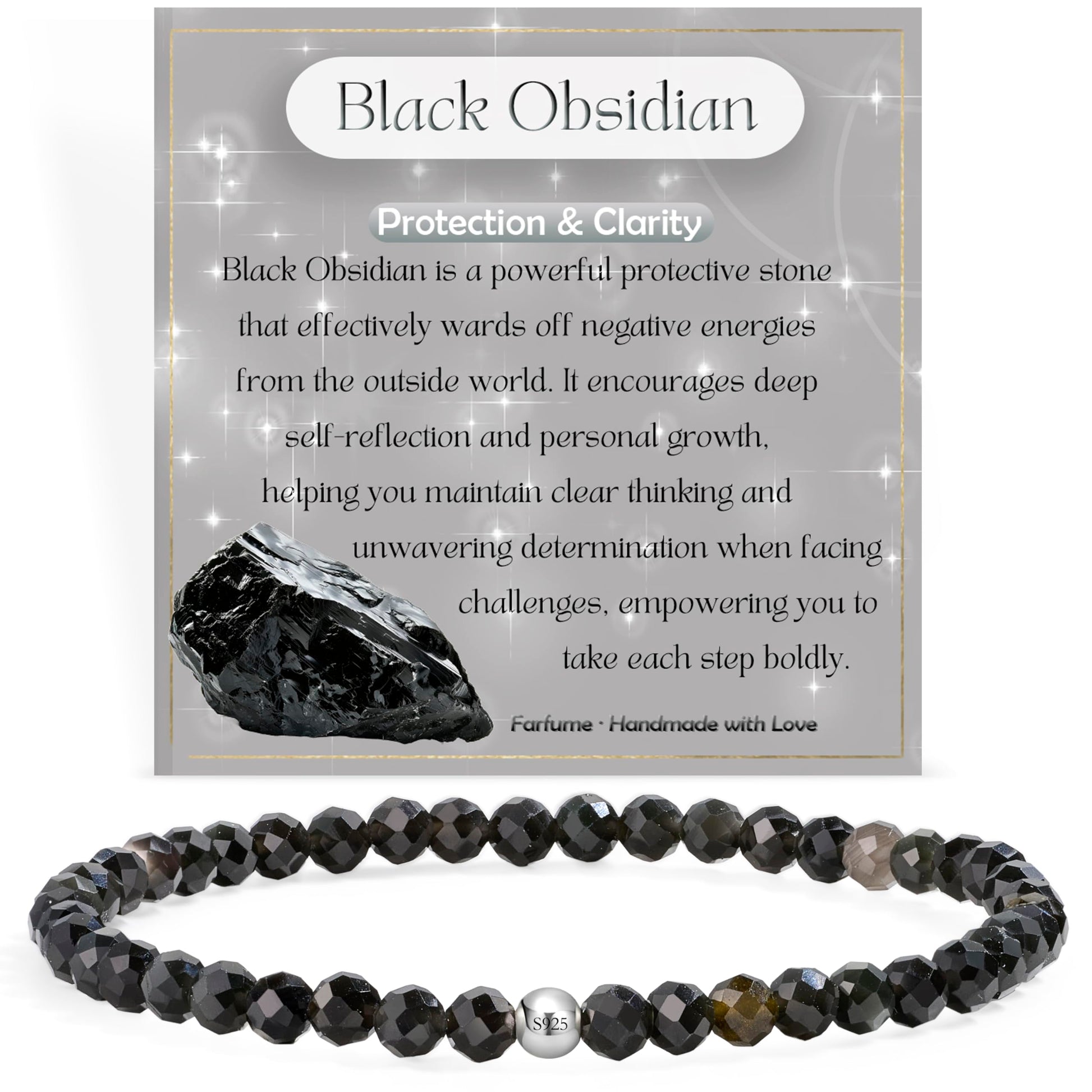 Farfume 4mm Edelstein Perlen Armband für Frauen, Kristall Silber 925 Naturstein Schmuck Elastisch Armbänder Damen, Chakra Spirituelle Charms Armbänder Valentinstag-Geschenke