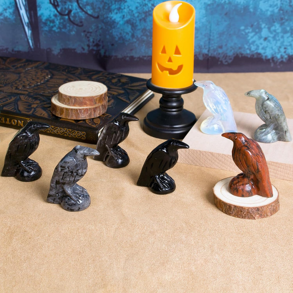 Black Obsidian Raven Statue Gothic Witchy Decor Hekate Crystal | 2 Inch Natural Mystical Crow Healing Crystal Figurine. Witchy Decor For Home Office Meditation Altar Birthday Gift For Women