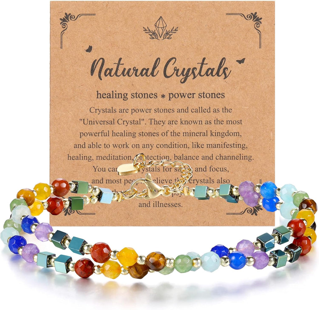 JSDDE 7 Chakra Bracelet Women's Pearl Bracelet Gemstones Bracelet Healing Stones Bracelet Lucky Charm Spiritual Jewellery for Women, Gemstone Copper, chakra