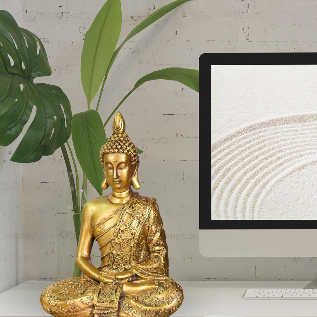 Zen'Light - Buddha-Kopf-Figur Sanci - Dekoration für Zen, Meditation und Feng-Shui - Geschenk für entspannende und spirituelle Atmosphäre - Buddha-Statue - Höhe: 18 cm - Farbe: Gold