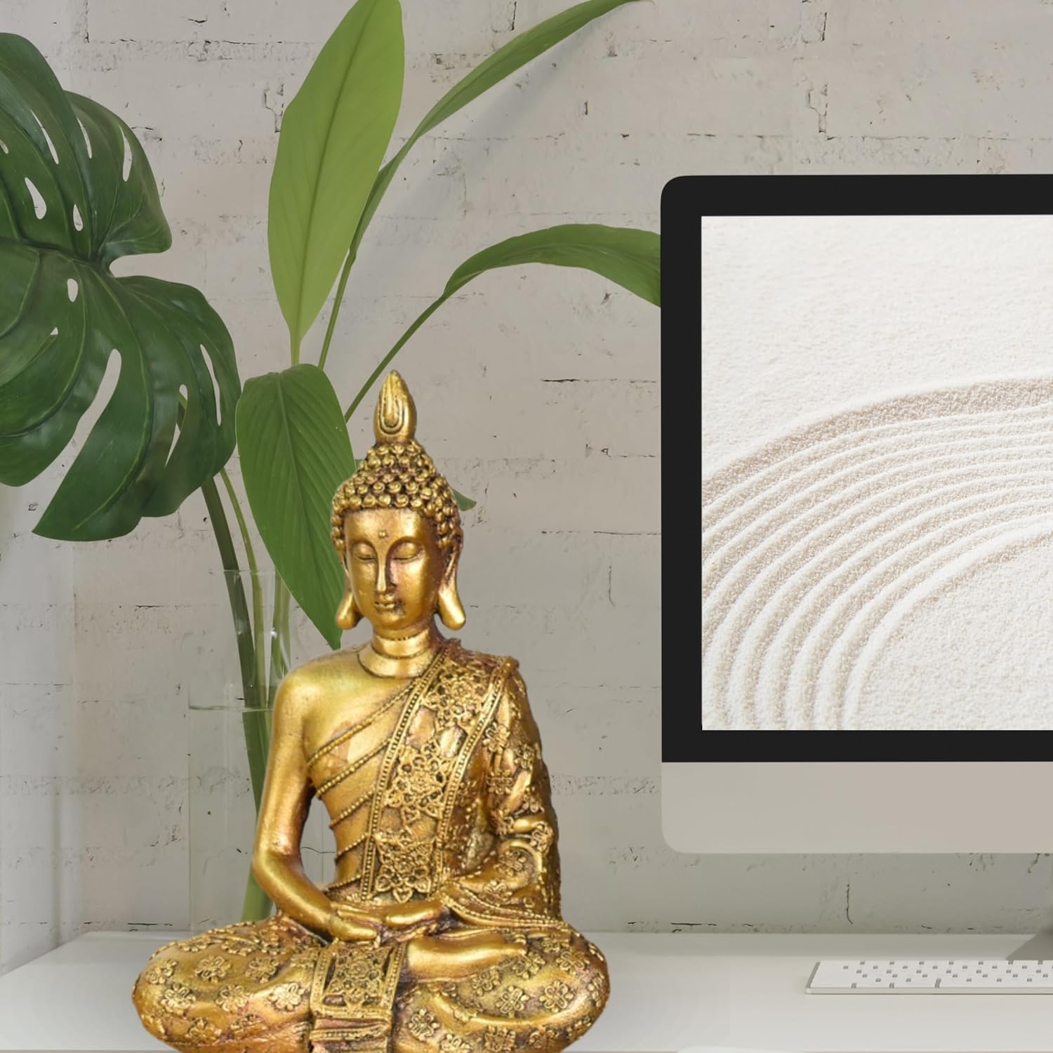 Zen'Light - Buddha-Kopf-Figur Sanci - Dekoration für Zen, Meditation und Feng-Shui - Geschenk für entspannende und spirituelle Atmosphäre - Buddha-Statue - Höhe: 18 cm - Farbe: Gold