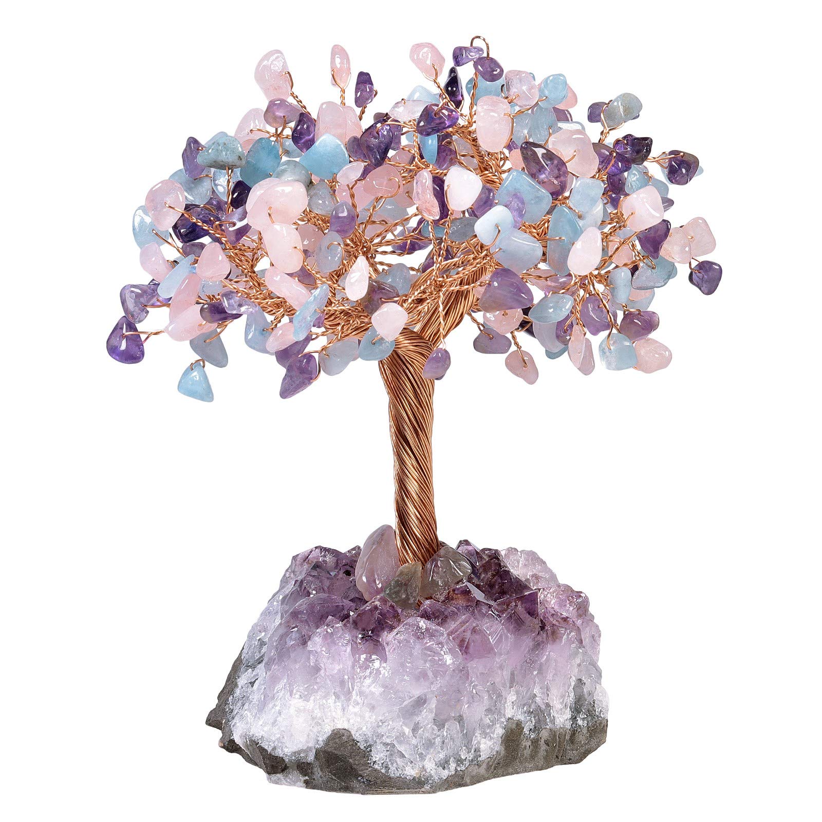 KYEYGWO Amethyst & Citrine Reiki Heilung Kristallbaum auf Natürlichen Amethyst Drusensegment Rohstück Base, Stein Geldbaum Feng Shui Bonsai Baum Figuren Ornament Haus Deko für Glück, Reichtum