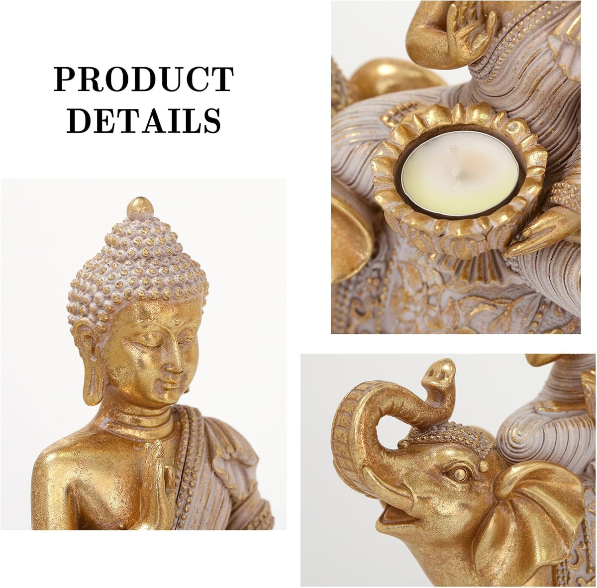 Buddha Statue for Home Decor Gold Candle Holder 11.5”-Elephant Buddha Statues for Zen Decor - Spiritual Buddha Decor for Living Room-Buda–Budda–Buddha Gift for Relaxation, Meditation or Shrine
