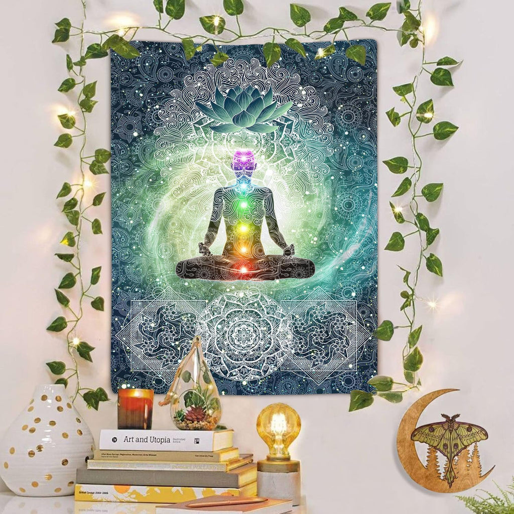 DYNH Chakra Tapestry, Seven Chakra Yoga Meditation Zen Decor Tapestry Wall Hanging for Bedroom, Hippie Lotus Spiritual Tapestries Poster Beach Blanket College Dorm Home (30L x 40W)