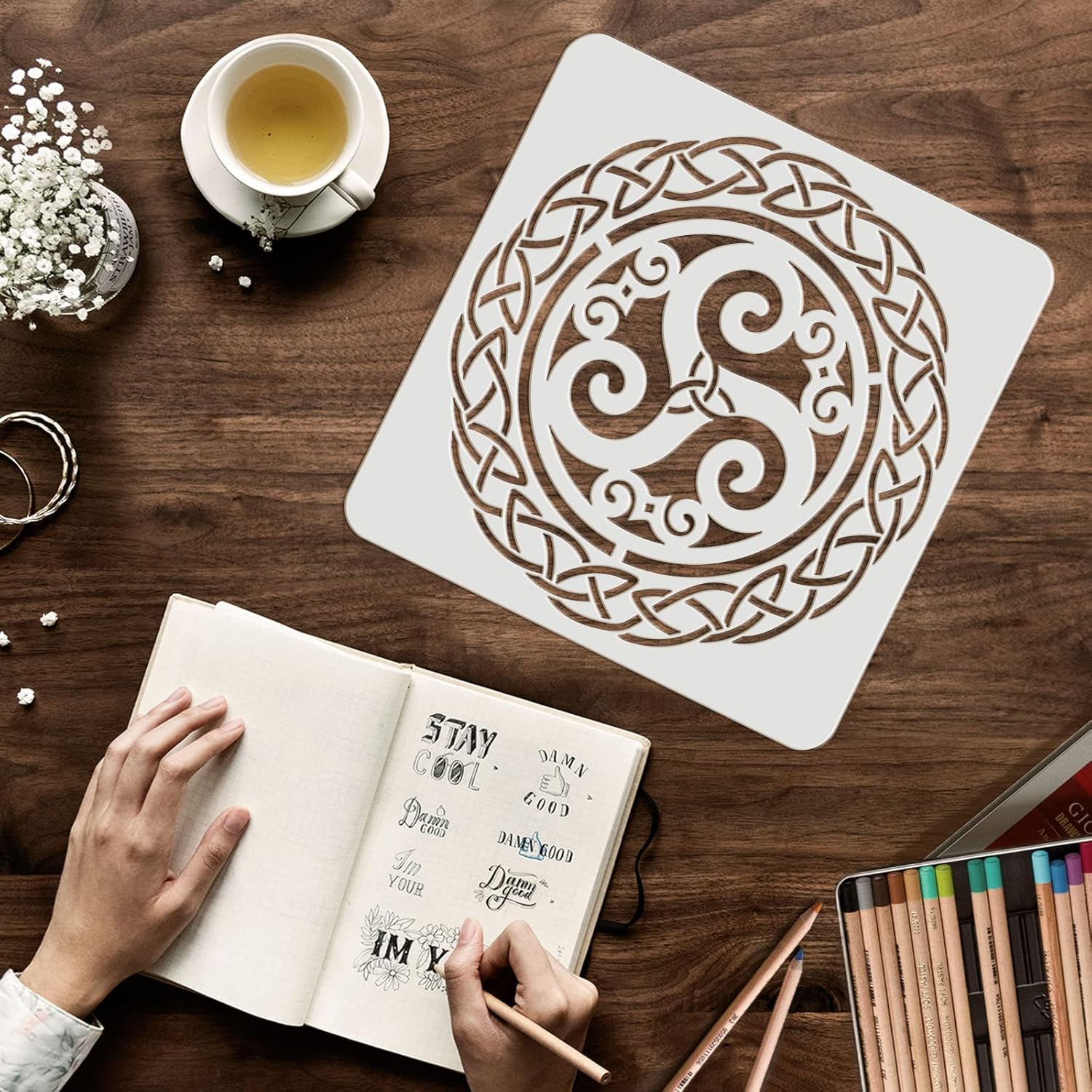 FINGERINSPIRE Celtic Triskele Stencil 30 x 30 cm Viking Celtic Knot Stencil Triple Spiral Celtic Symbol Stencil for Painting on Wall Canvas Tiles Furniture and Paper