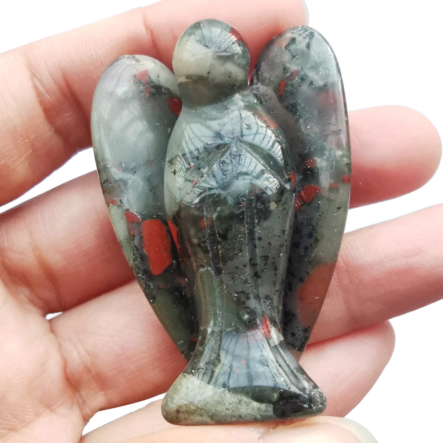 Natural Kambaba Jasper Guardian Angel Statue, Hand Carved Stone Healing Crystal Bag Figures Decoration, 5 cm