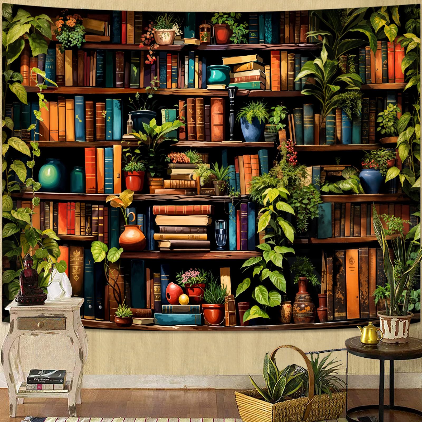 Accnicc Forest Library Tapestry Tree Bookshelf Tapestries Wall Hanging Vintage Fantasy Fairy Treehouse Book Large Tapestry for Bedroom Living Room Dorm Classroom 80 x 60 inch