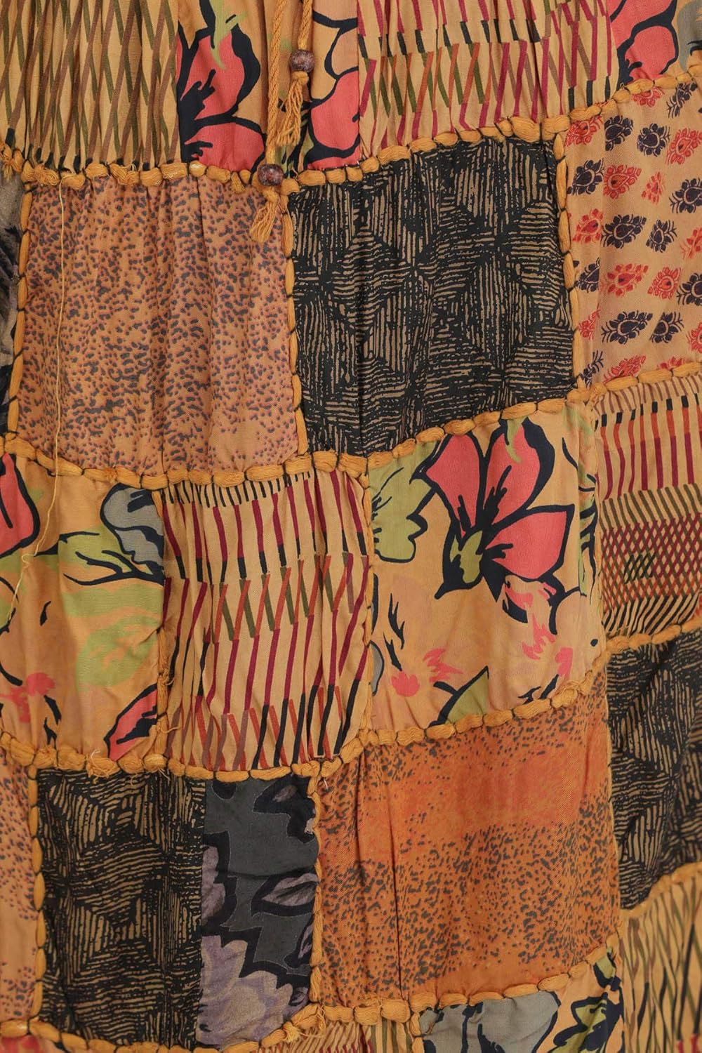 Exotic India Long Printed Dori Skirt from Gujarat with Patch Work - Rayon