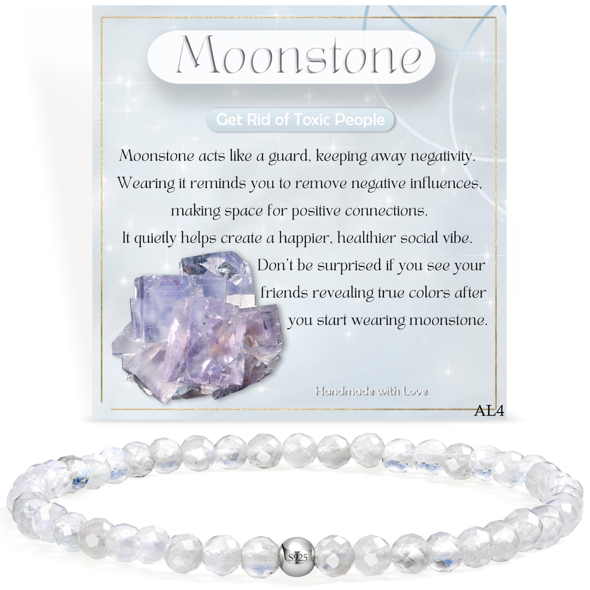 Farfume 4mm Edelstein Perlen Armband für Frauen, Kristall Silber 925 Naturstein Schmuck Elastisch Armbänder Damen, Chakra Spirituelle Charms Armbänder Valentinstag-Geschenke