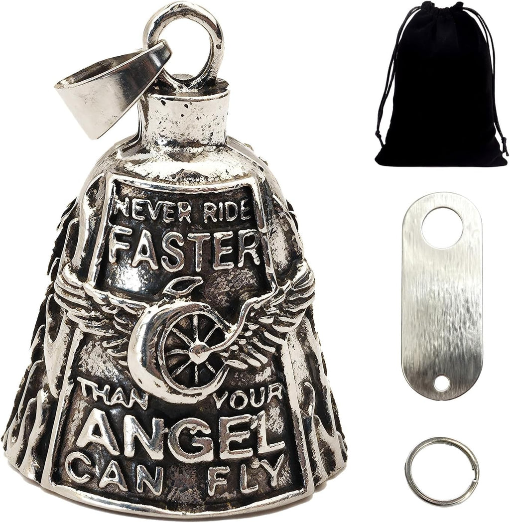 Guardian Bell Biker Bell Reitglocke Motorrad Glöckchen mit Schlüsselanhänger und Ring, Biker Glücksglocke mit Beutel