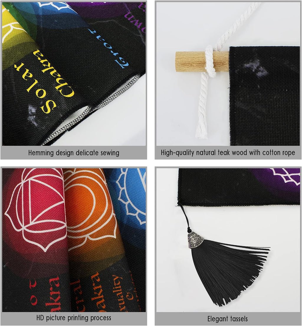 DigiTizerArt Hanging Poster Canvas Wall Art Banner for Meditation 7 Chakras Yoga Painting | Wall Hanging Tapestry Decoration Black and White | 33 x 135 cm (Black)