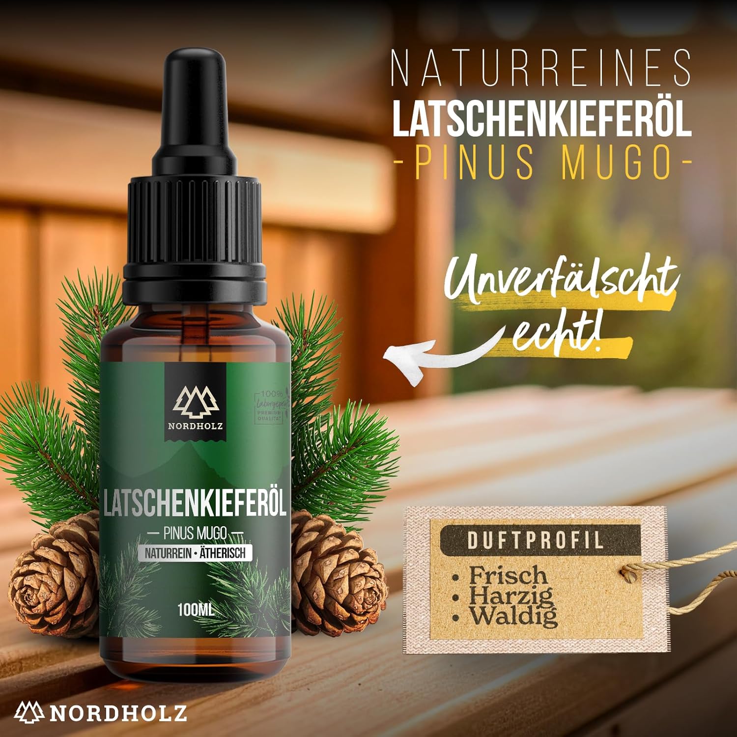 Mountain Pine Oil [100% Natural] - Pharmaceutical Quality Essential Oil from Steam Distillation - Vegan, Laboratory Tested - For Sauna, Diffuser & Aromatherapy