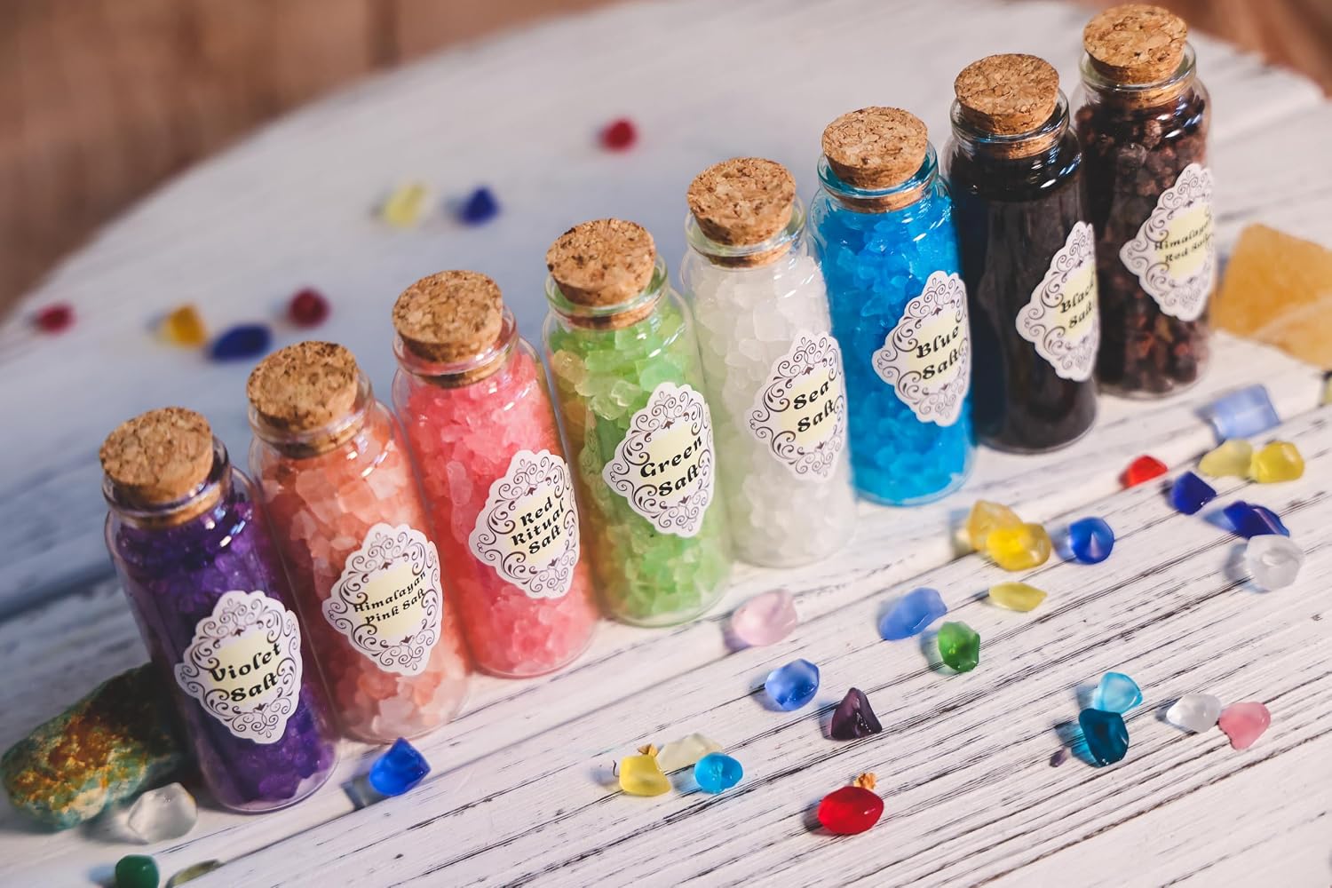 Witches Salt Altar Set 8PCS Colorful Handmade Magical Salt Set Banishing Salt-Protection Salt-Ritual Salt-Cleansing Salt-Magical Ritual Tools-Witchcraft Kit for Spell Work & Altar Decor