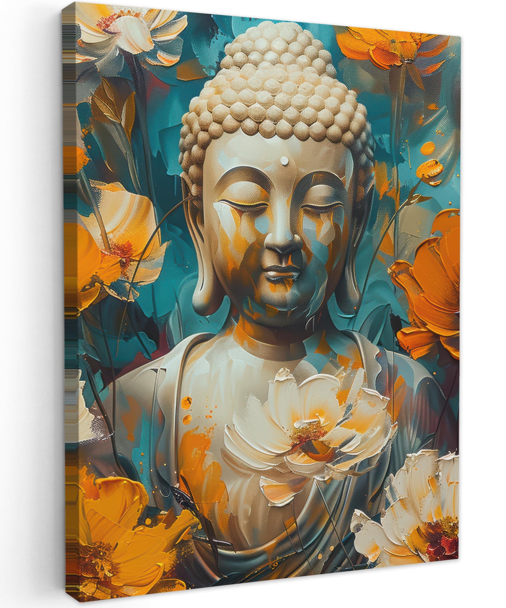 MuchoWow© Wall Pictures Large 120 x 80 cm XXL Bedroom Home Decoration Home Picture Living Room Photo Canvas Wall Pictures Canvas Wall Decor Buddha - Zen - Gold - Luxury - Spiritual
