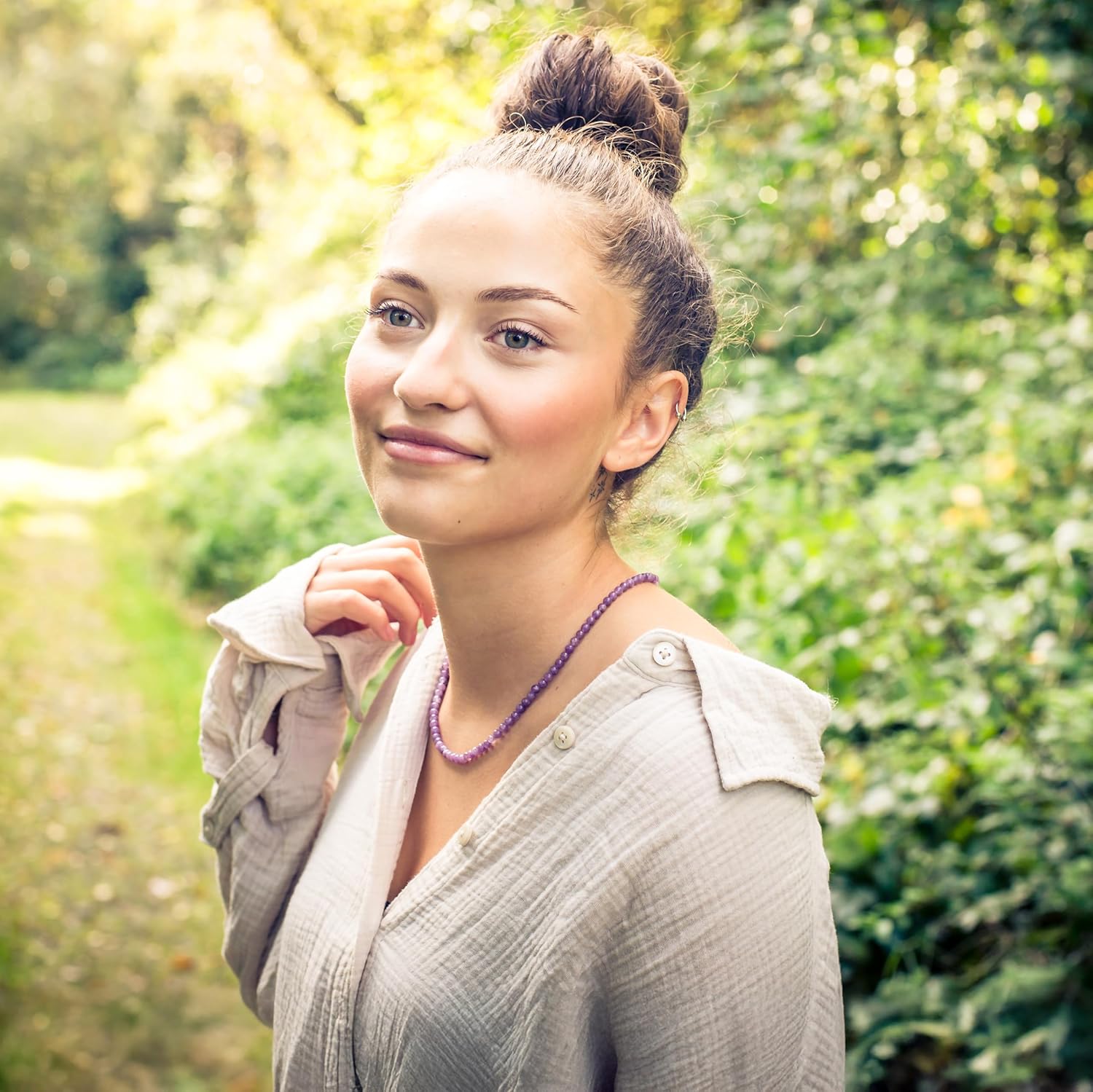 Lebensquelle Plus Edelstein Kugelkette + 925 Silber Verschluss | Ø 4mm Kugeln Karabinerverschluss 45cm lang | Hochwertige Kette