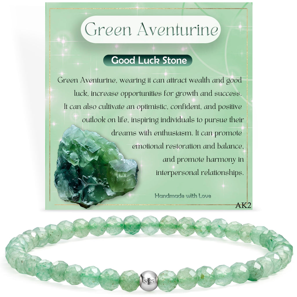 Farfume 4mm Edelstein Perlen Armband für Frauen, Kristall Silber 925 Naturstein Schmuck Elastisch Armbänder Damen, Chakra Spirituelle Charms Armbänder Valentinstag-Geschenke