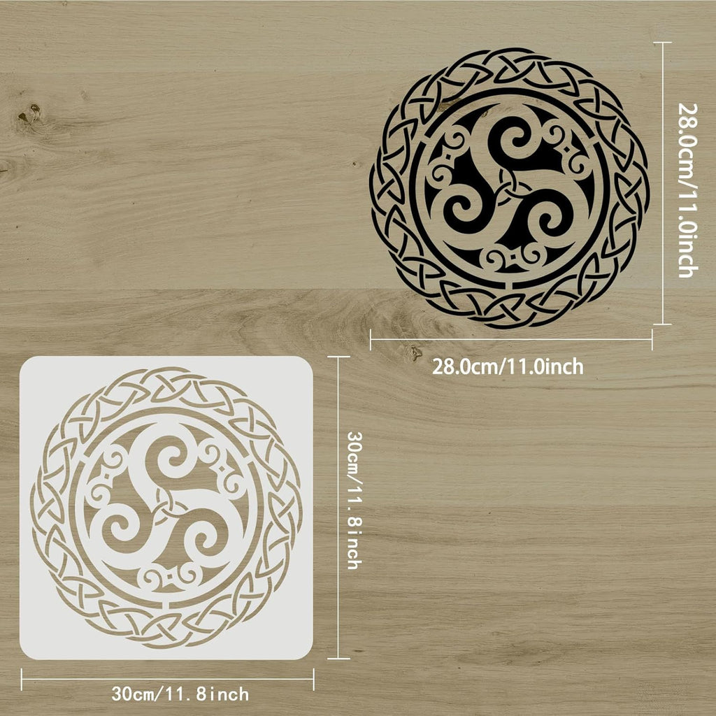 FINGERINSPIRE Celtic Triskele Stencil 30 x 30 cm Viking Celtic Knot Stencil Triple Spiral Celtic Symbol Stencil for Painting on Wall Canvas Tiles Furniture and Paper