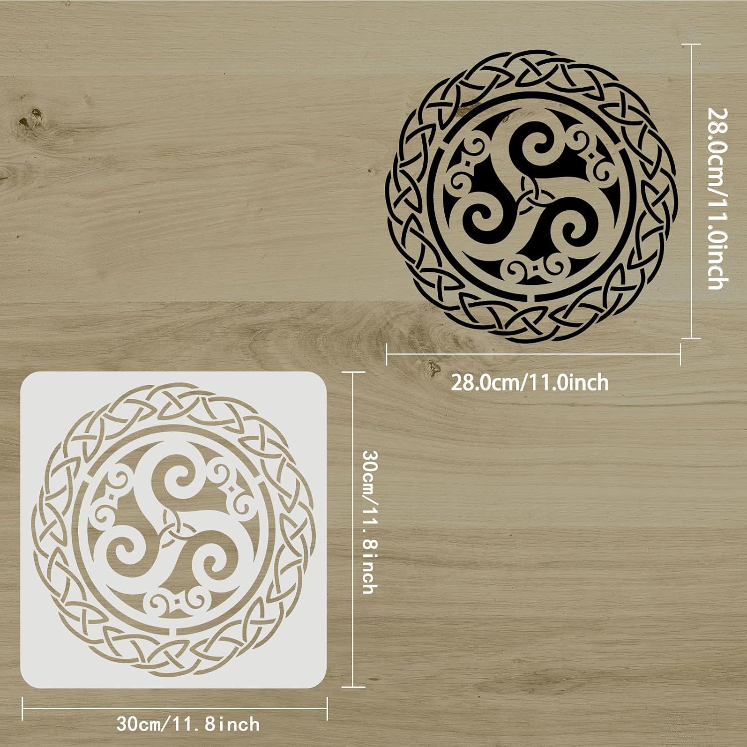 FINGERINSPIRE Celtic Triskele Stencil 30 x 30 cm Viking Celtic Knot Stencil Triple Spiral Celtic Symbol Stencil for Painting on Wall Canvas Tiles Furniture and Paper