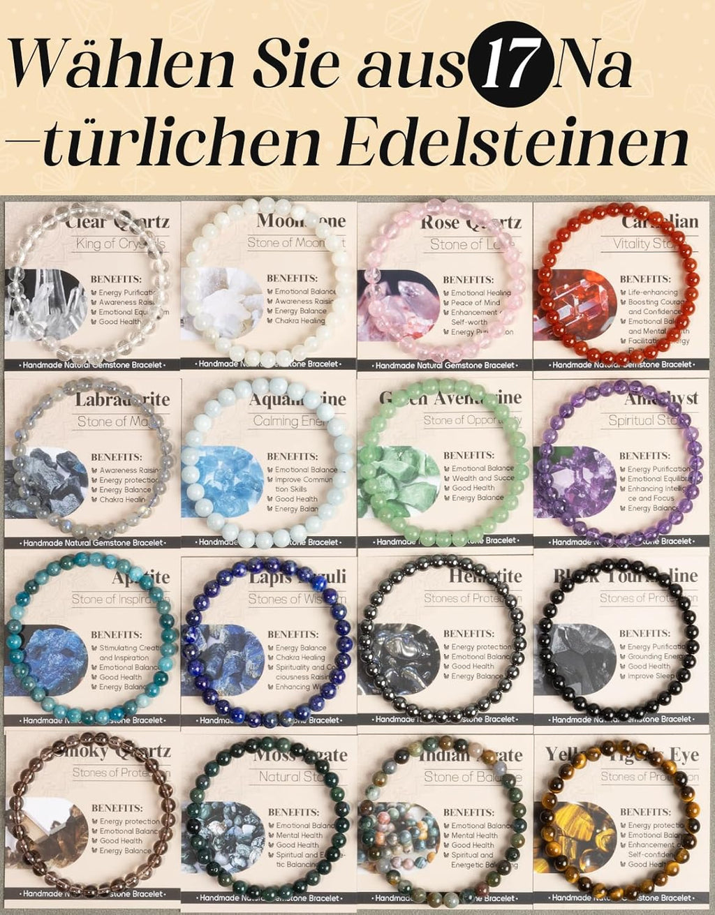 6 mm Healing Stone Bracelet for Men and Women, Real Natural Stone Beads, Lucky Bracelet, Friendship Bracelet, Individual Gift for Good Friends and Sisters