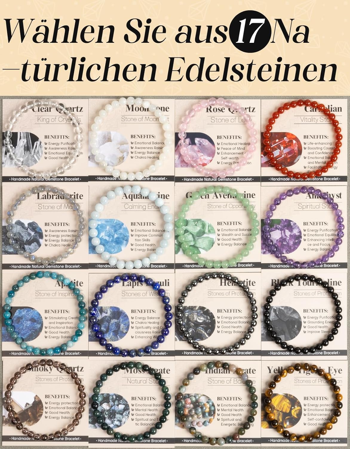 6 mm Healing Stone Bracelet for Men and Women, Real Natural Stone Beads, Lucky Bracelet, Friendship Bracelet, Individual Gift for Good Friends and Sisters