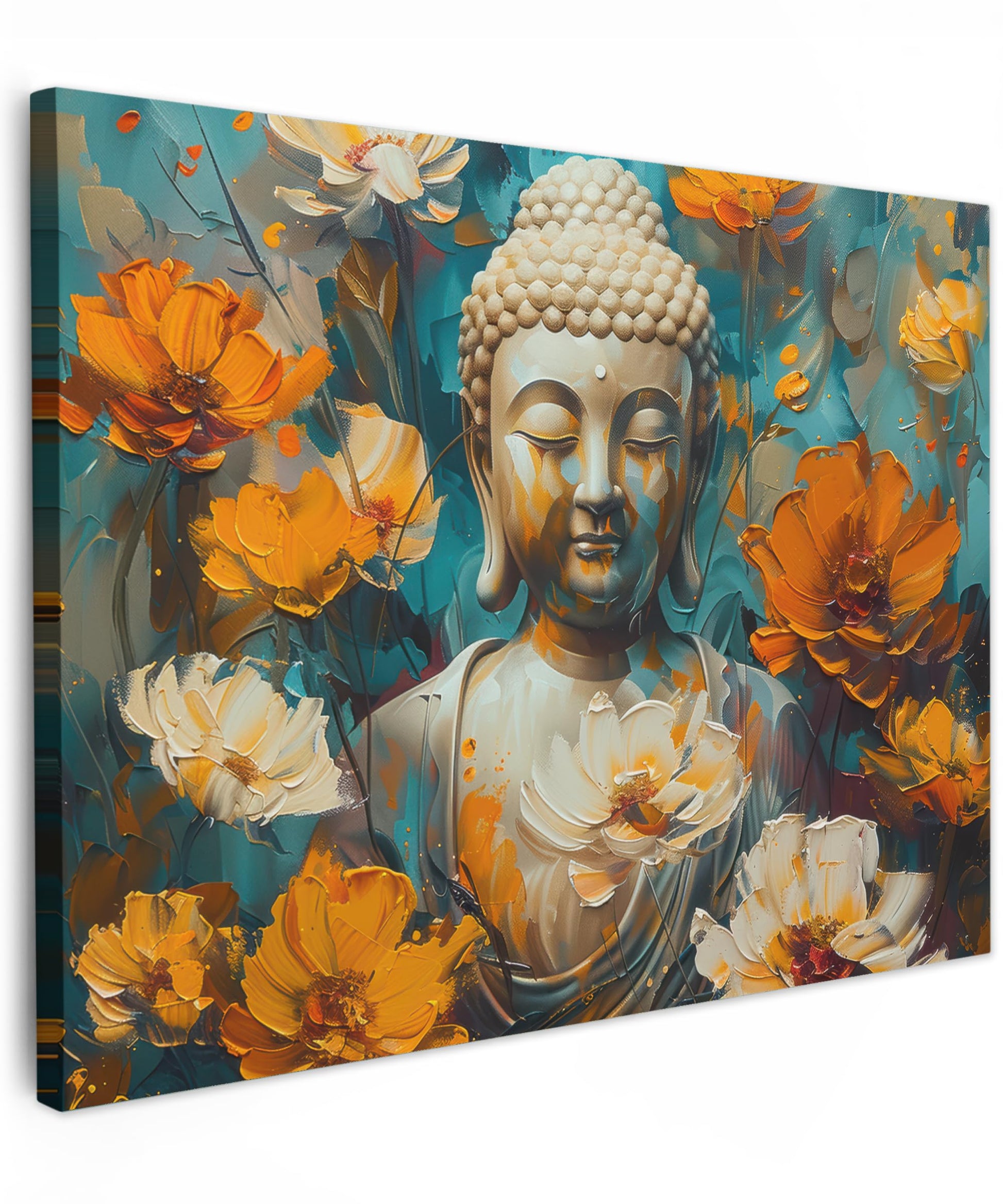 MuchoWow© Wall Pictures Large 120 x 80 cm XXL Bedroom Home Decoration Home Picture Living Room Photo Canvas Wall Pictures Canvas Wall Decor Buddha - Zen - Gold - Luxury - Spiritual
