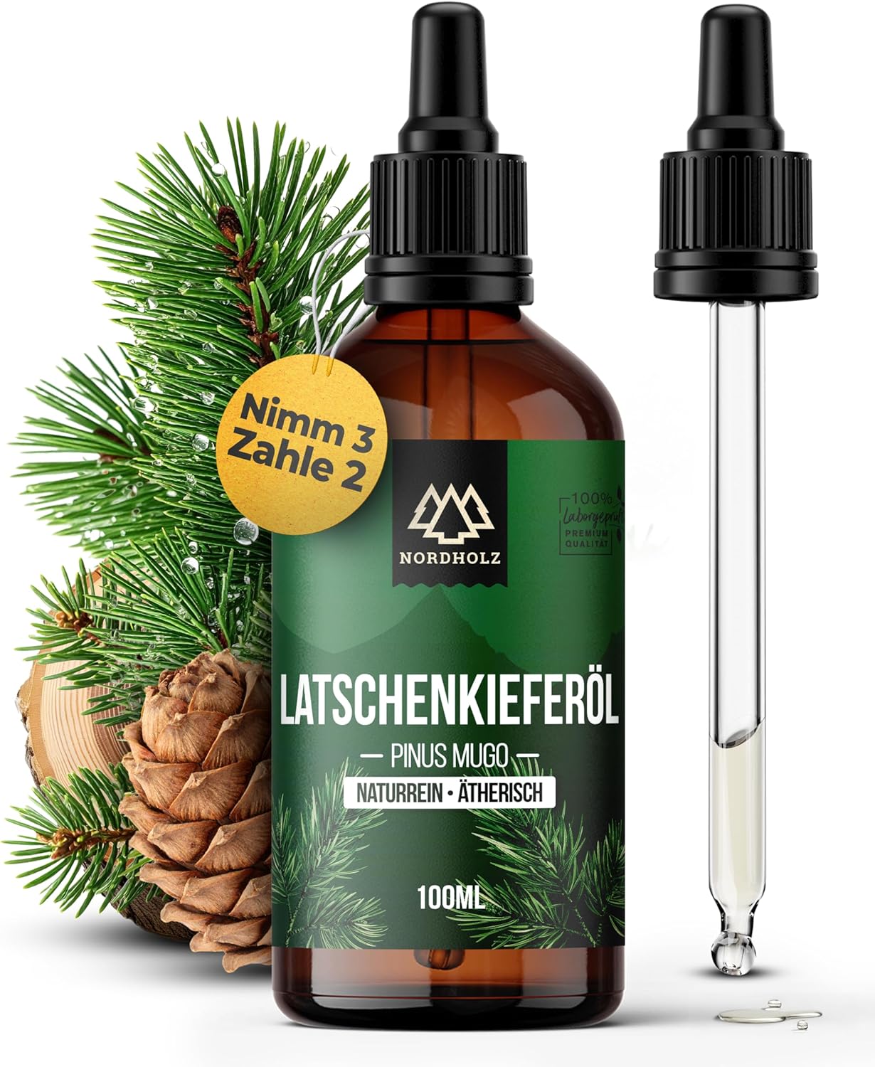Mountain Pine Oil [100% Natural] - Pharmaceutical Quality Essential Oil from Steam Distillation - Vegan, Laboratory Tested - For Sauna, Diffuser & Aromatherapy