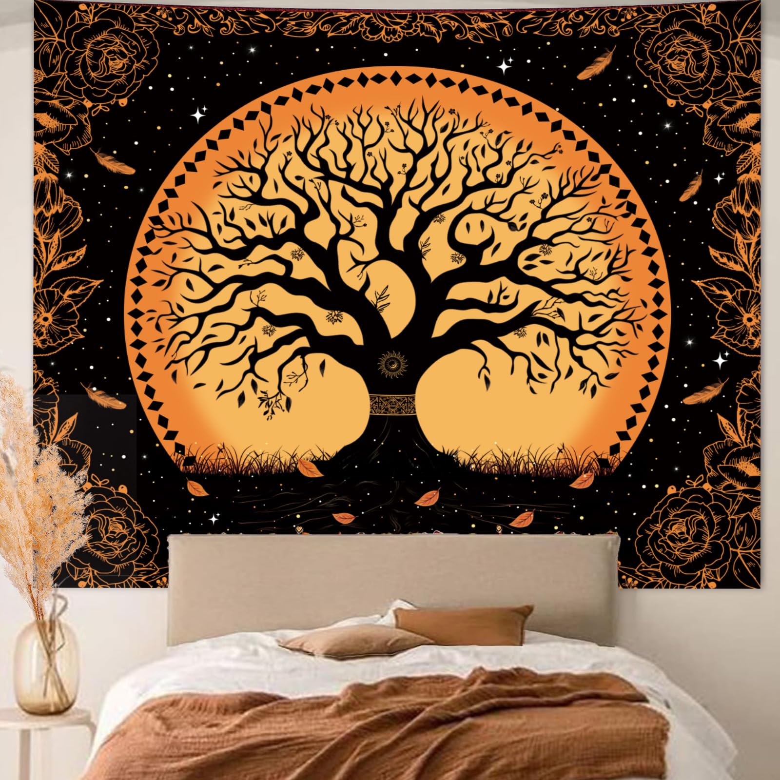 Green Boho Tapestry for Bedroom, Large Hippie Tree of Life Wall Tapestries