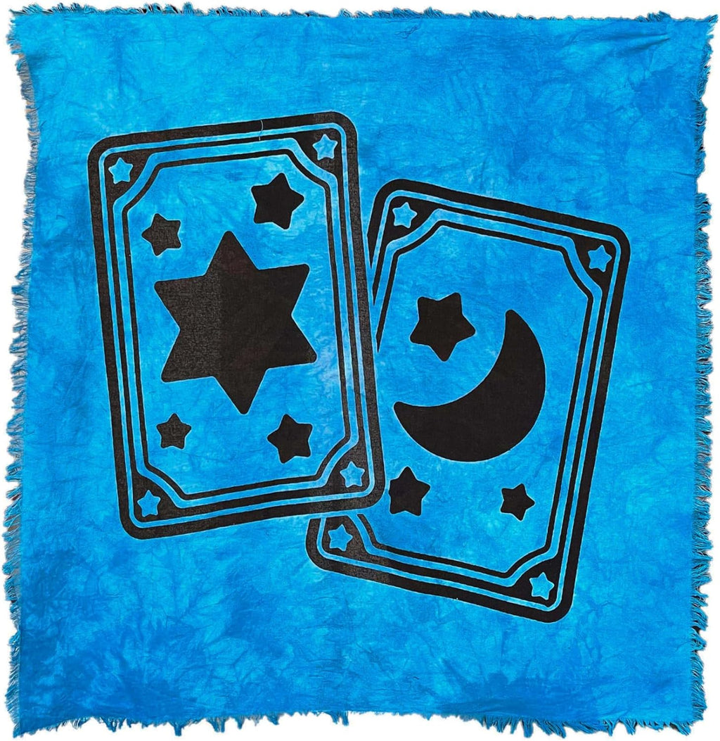 THE ART BOX Altar-Tischdecke, Tarot-Matte, Hexerei-Zubehör – 91,4 x 91,4 cm, quadratisches Alter, Wicca, spirituelles, himmlisches Alter, heidnisches Tuch mit Fransen (Stern-Mond-Karten, Blau)