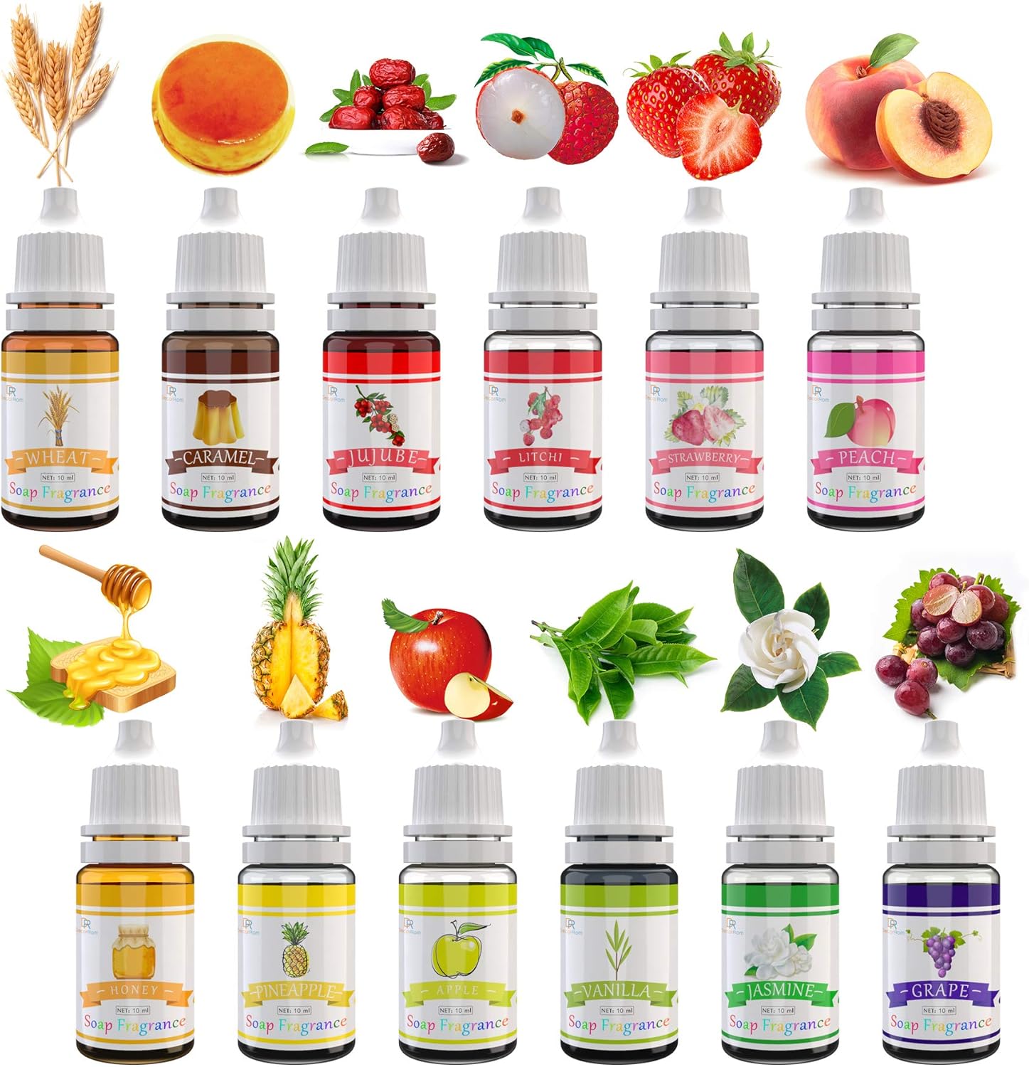 Seifenduftöl - 12 Flüssig Duftöl Seifen Duft Set zur Badekugeln, Seifenherstellung, Schleim - Konzentrierte Badebomben Fragrance Oil für Kosmetik, Kunst und Handarbeit - 10ml pro Stück