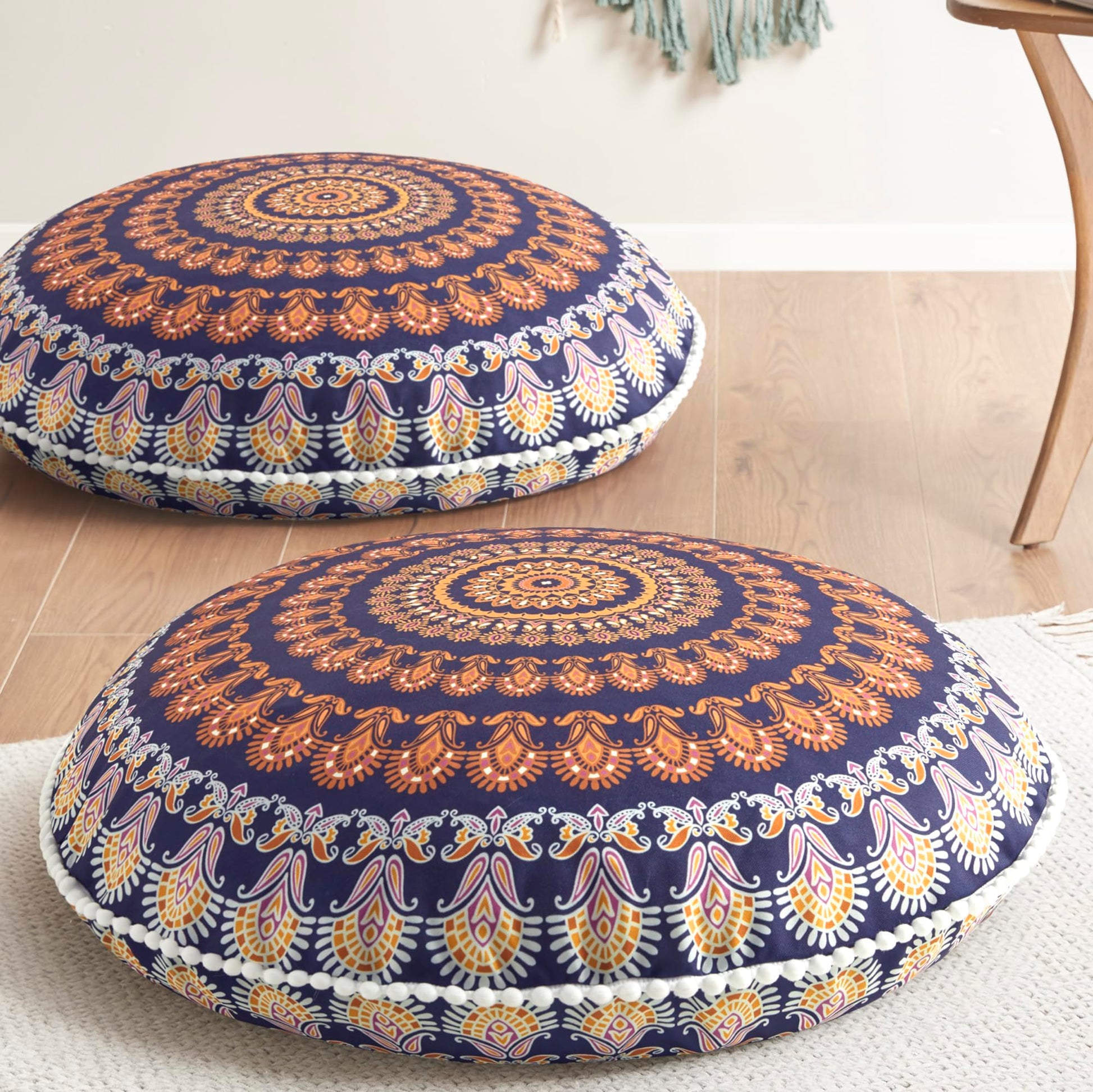 Codi Meditation Floor Pillow Set of 2, Round Large Pillows Seating for Adults, Bohemian Mandala Circle Cushion for Outdoor Fireplace Yoga Living Room, 32 Inch, Memory Foam Added, Purple Orchid New